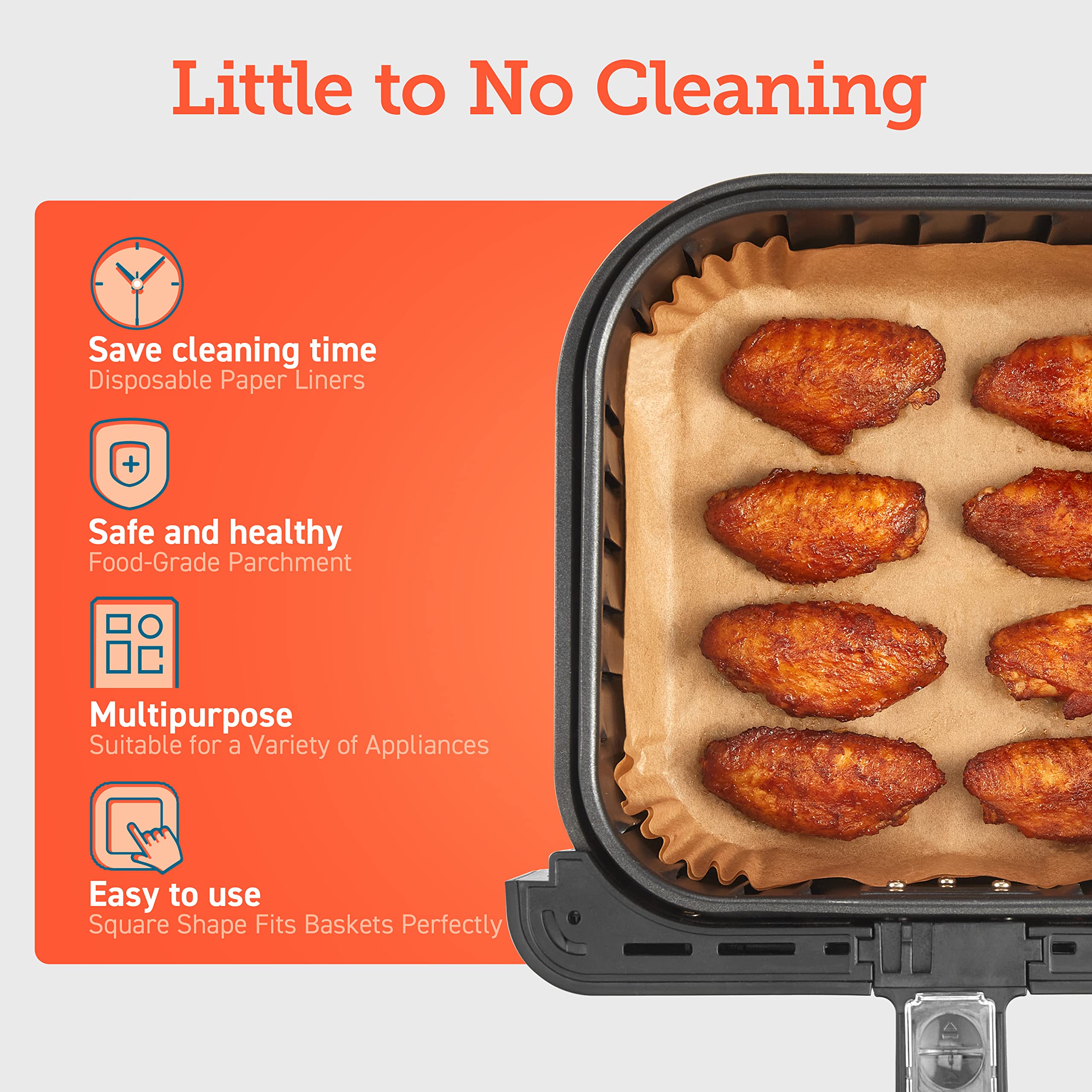 Foto 6 pulgar | Papel Desechable Cuadrado Air Fryer Liners Cosori 100 Unidades - Venta Internacional