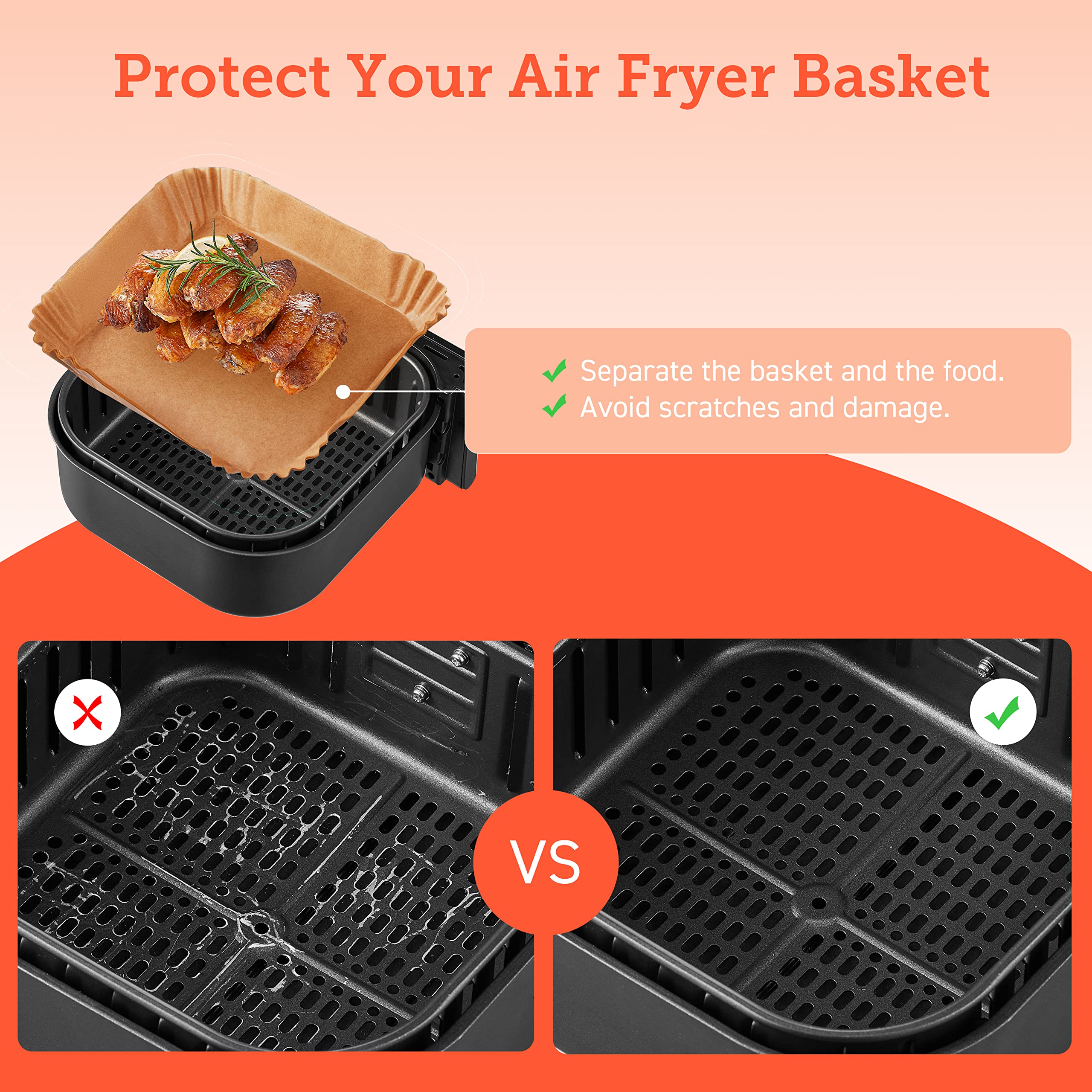 Foto 7 pulgar | Papel Desechable Cuadrado Air Fryer Liners Cosori 100 Unidades - Venta Internacional