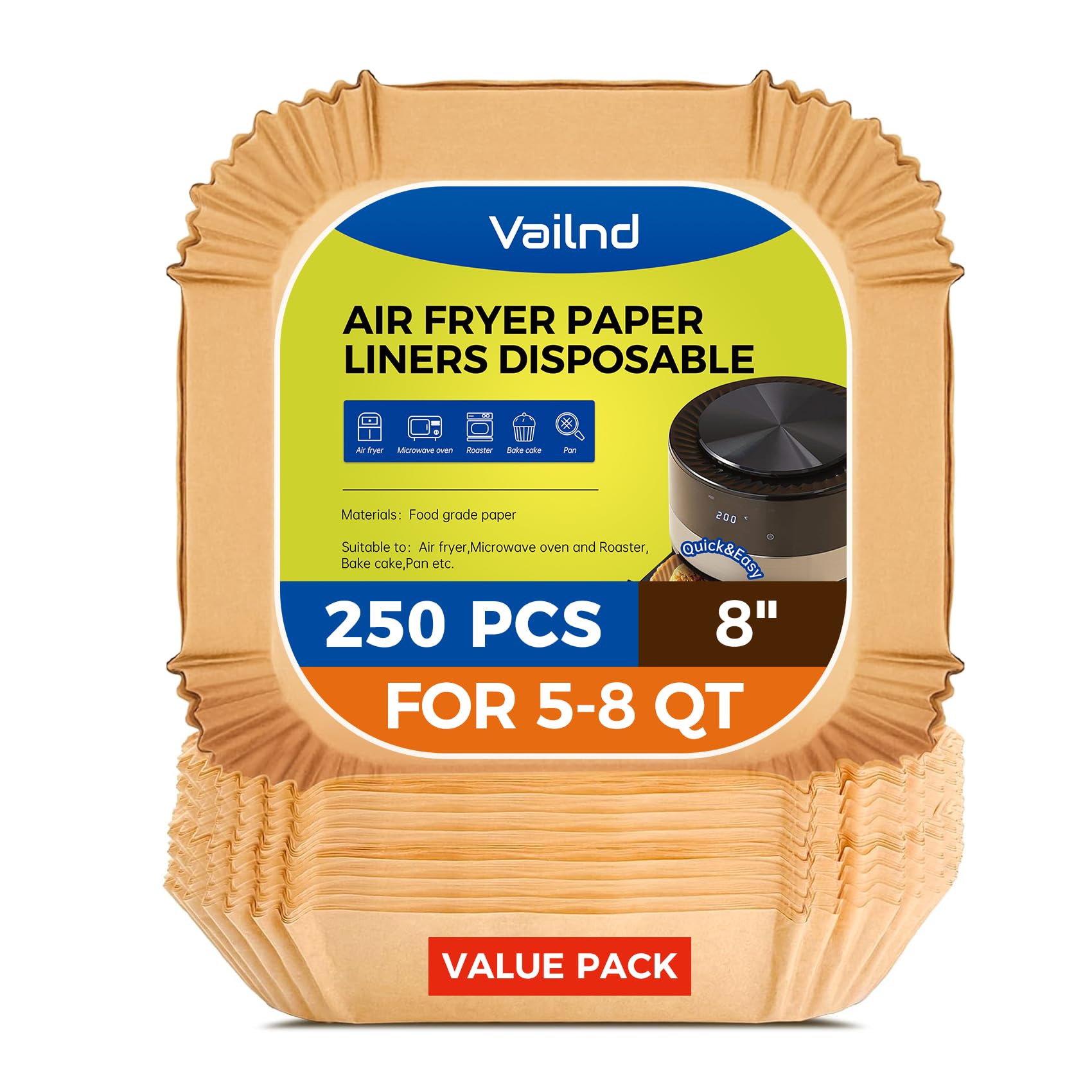 Foto 1 | Papel para Freidoras Vailnd 8 Pulgadas 250 Unidades Desechables - Venta Internacional
