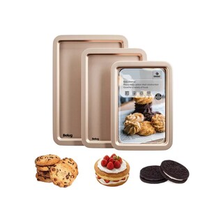 Foto 2 | Bandejas, Belug Charolas Para Reposteria Galletas, 3 Pzs Oro Dorado