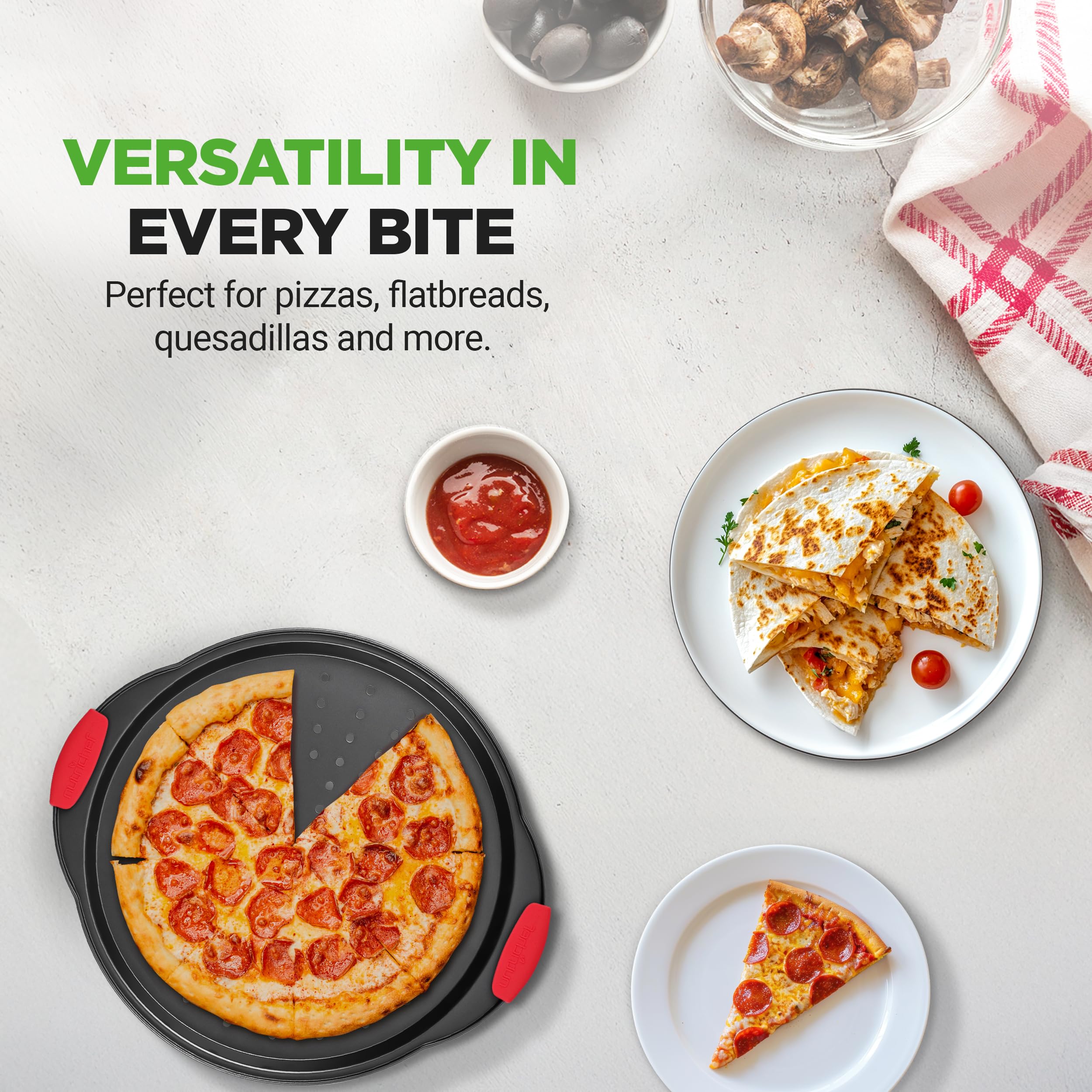 Foto 7 | Bandeja Para Pizza Nutrichef Ncbpiz1 Redonda De Acero Al Carbono De 33 Cm  Antiadherente - Venta Internacional.