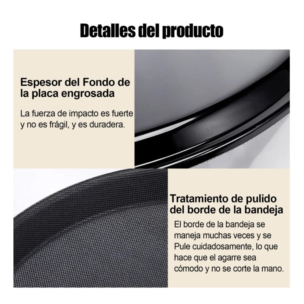Foto 2 | 2 Charola Antideslizante De 14 Pulgadas/35 Cm Para Mesero Belug Color Negro