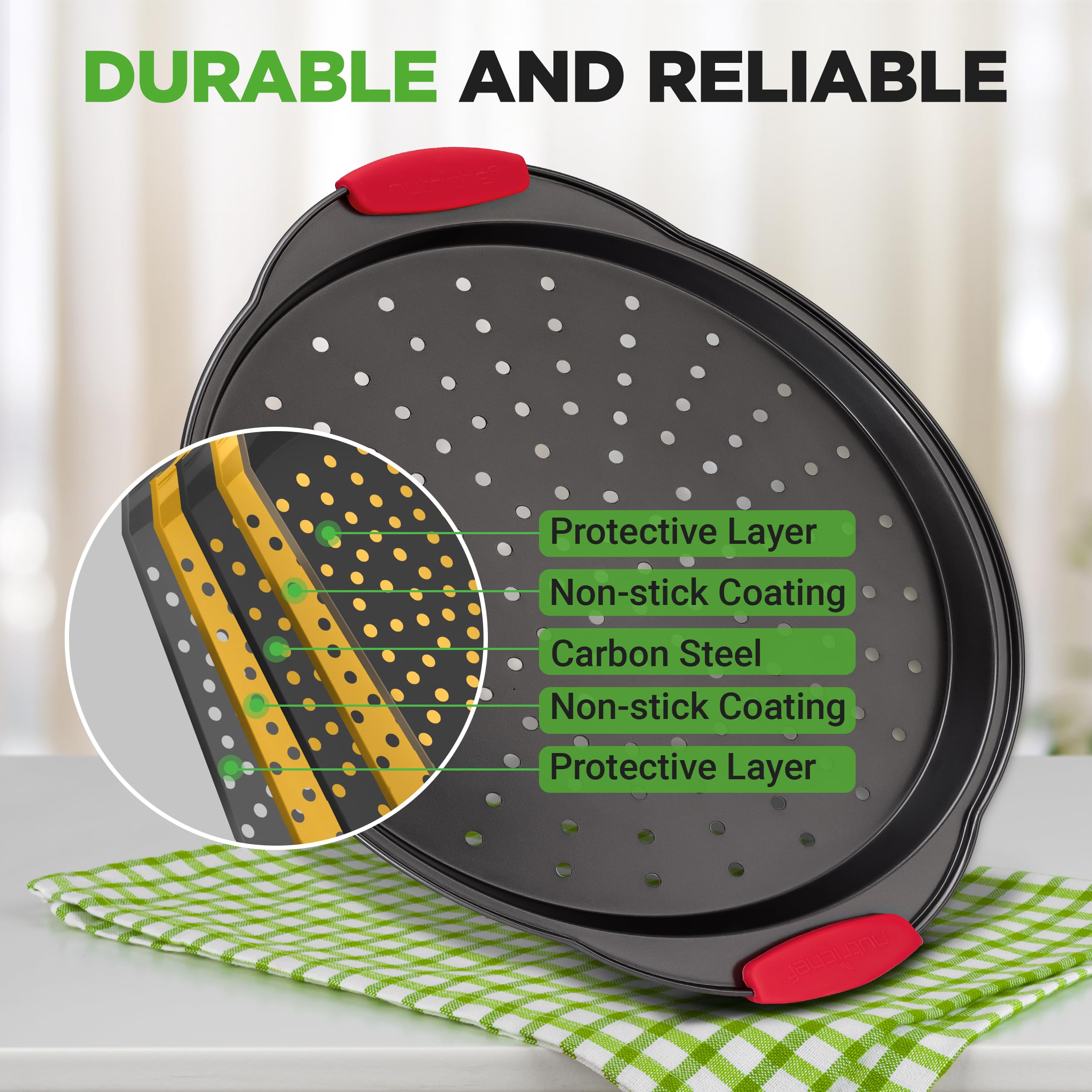 Foto 3 pulgar | Bandeja Para Pizza Nutrichef Ncbpizx2 De Acero Al Carbono  33 Cm  Antiadherente - Venta Internacional.