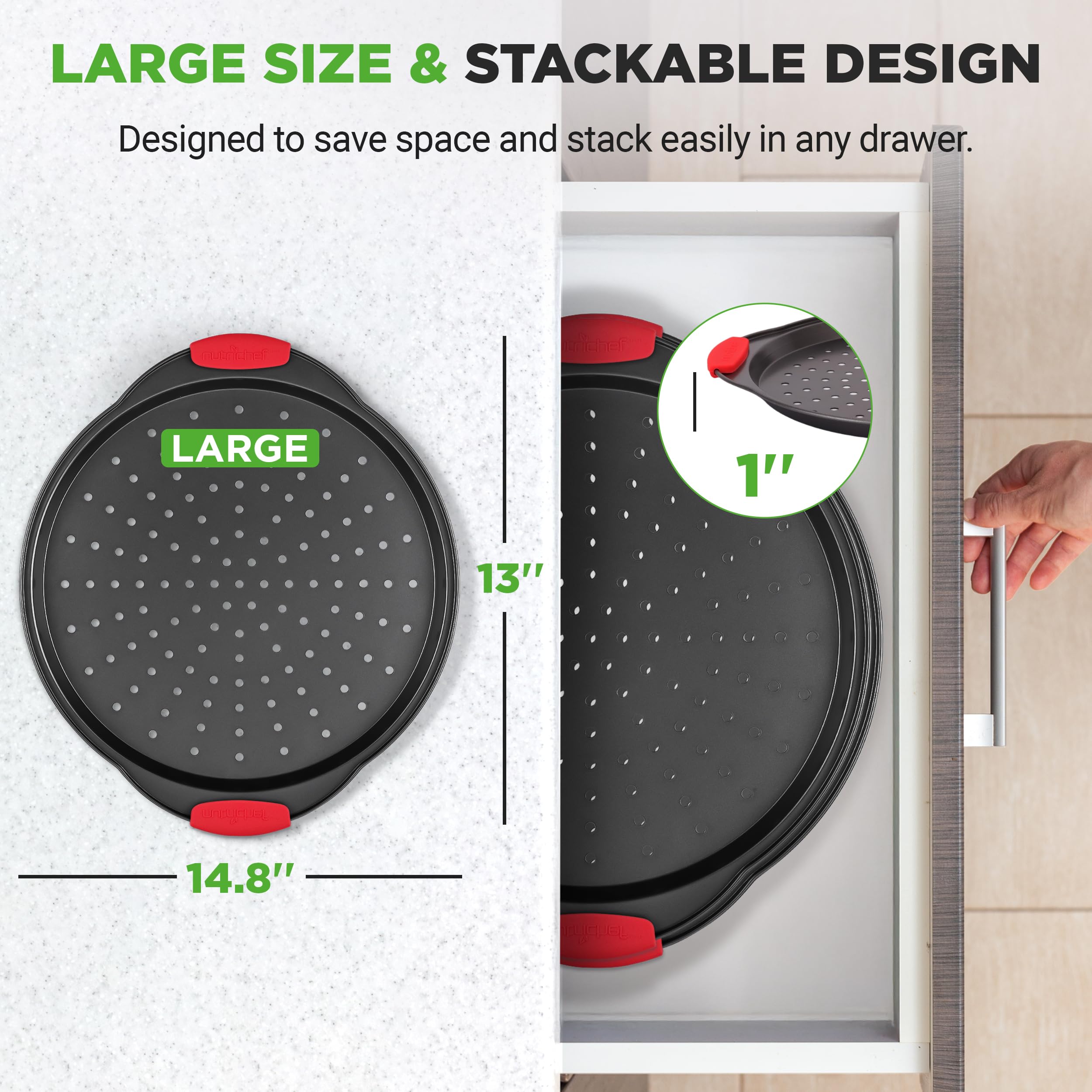 Foto 4 pulgar | Bandeja Para Pizza Nutrichef Ncbpizx2 De Acero Al Carbono  33 Cm  Antiadherente - Venta Internacional.