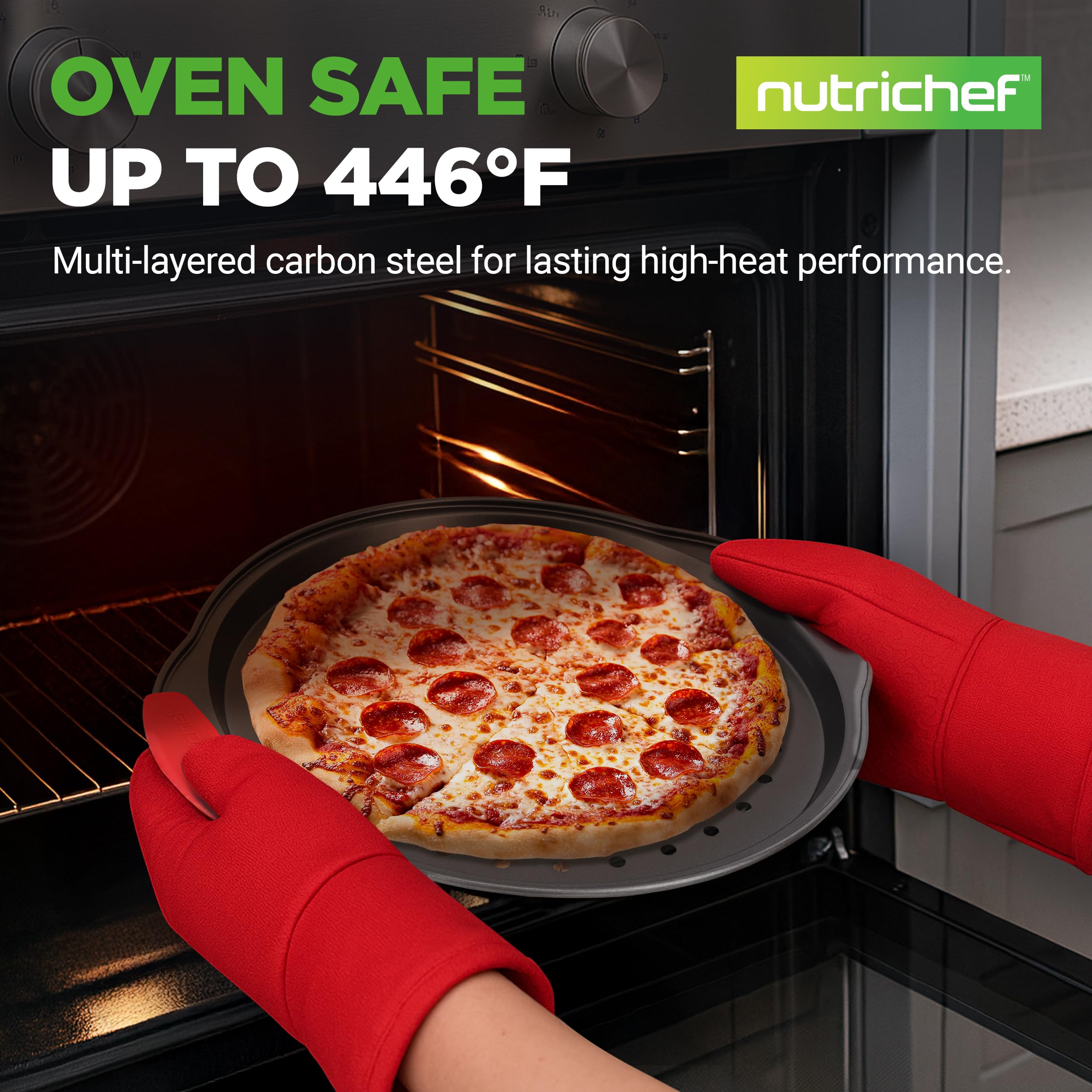 Foto 7 pulgar | Bandeja Para Pizza Nutrichef Ncbpizx2 De Acero Al Carbono  33 Cm  Antiadherente - Venta Internacional.