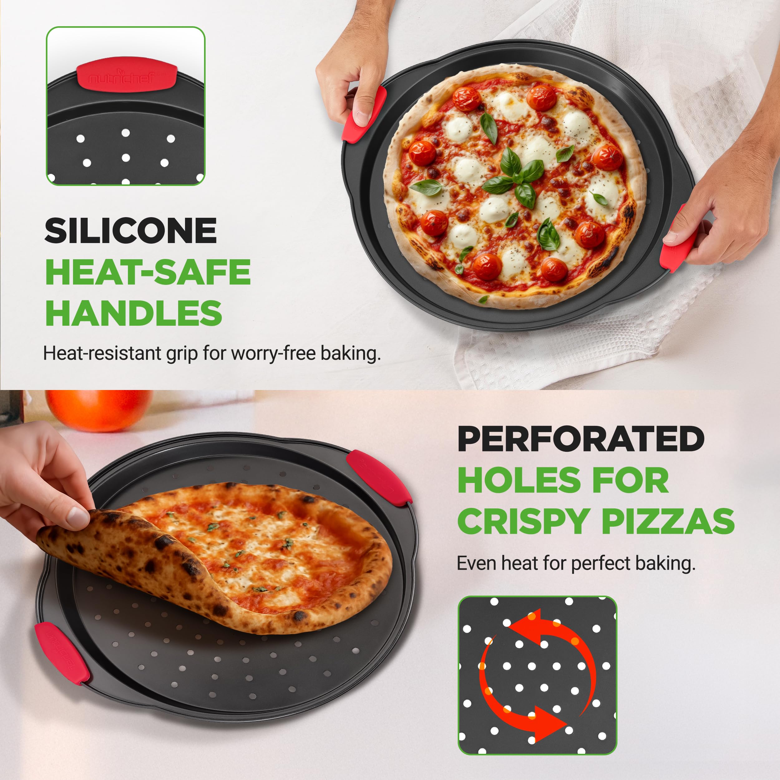 Foto 8 pulgar | Bandeja Para Pizza Nutrichef Ncbpizx2 De Acero Al Carbono  33 Cm  Antiadherente - Venta Internacional.