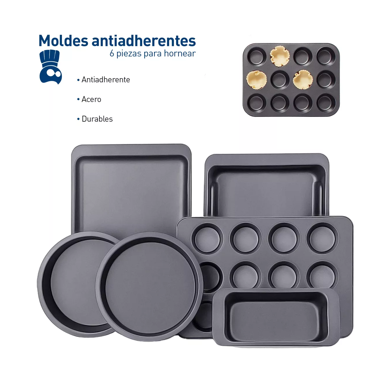 Foto 4 pulgar | Charola Moldes para Hornear Postres Juego De 6 Pza color Negro