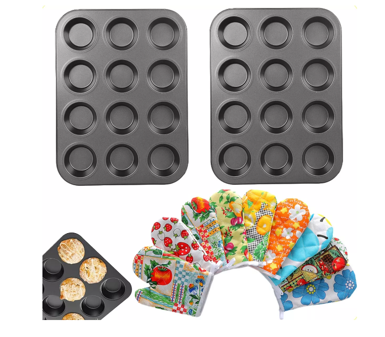 Set 2 Charolas Para Pan+guantes Aptos Para Horno Resistente Color Negro Wünd