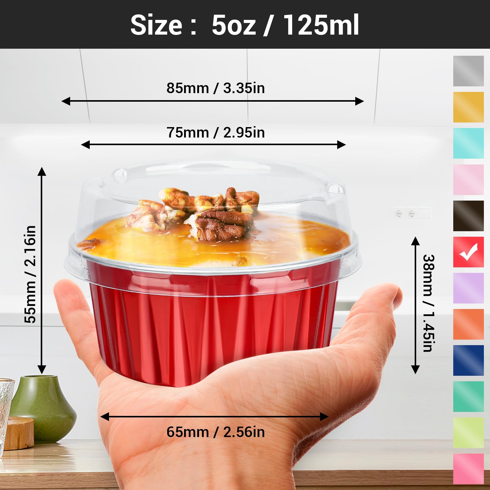 Foto 2 | Forros Para Magdalenas Eusoar, Papel De Aluminio, 125 Ml, Con Tapas, 100 Unidades - Venta Internacional.