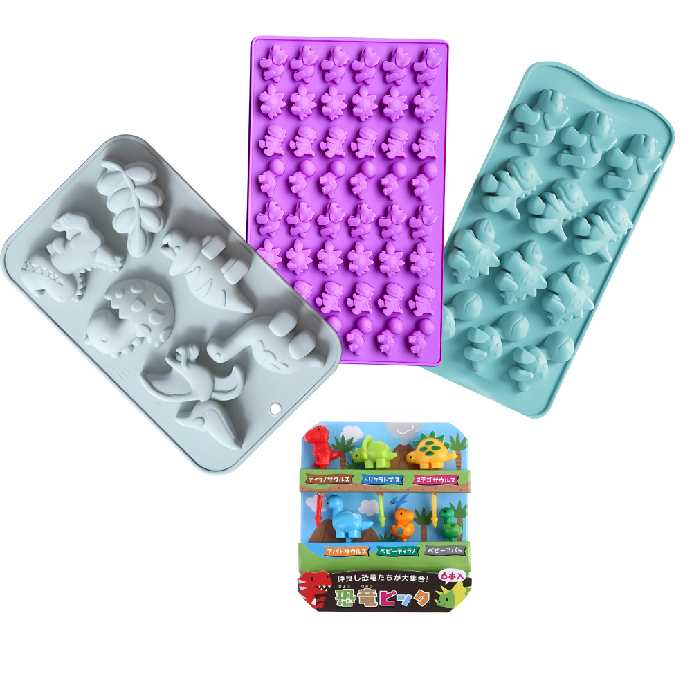 Molde De Silicón Para Hornear 3 Piezas Dinosaurio