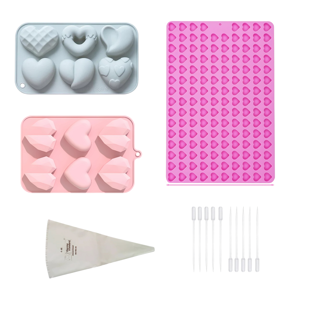 3 Moldes De Silicón Para Hornear De Corazón Y 1 Manga Pastelera
