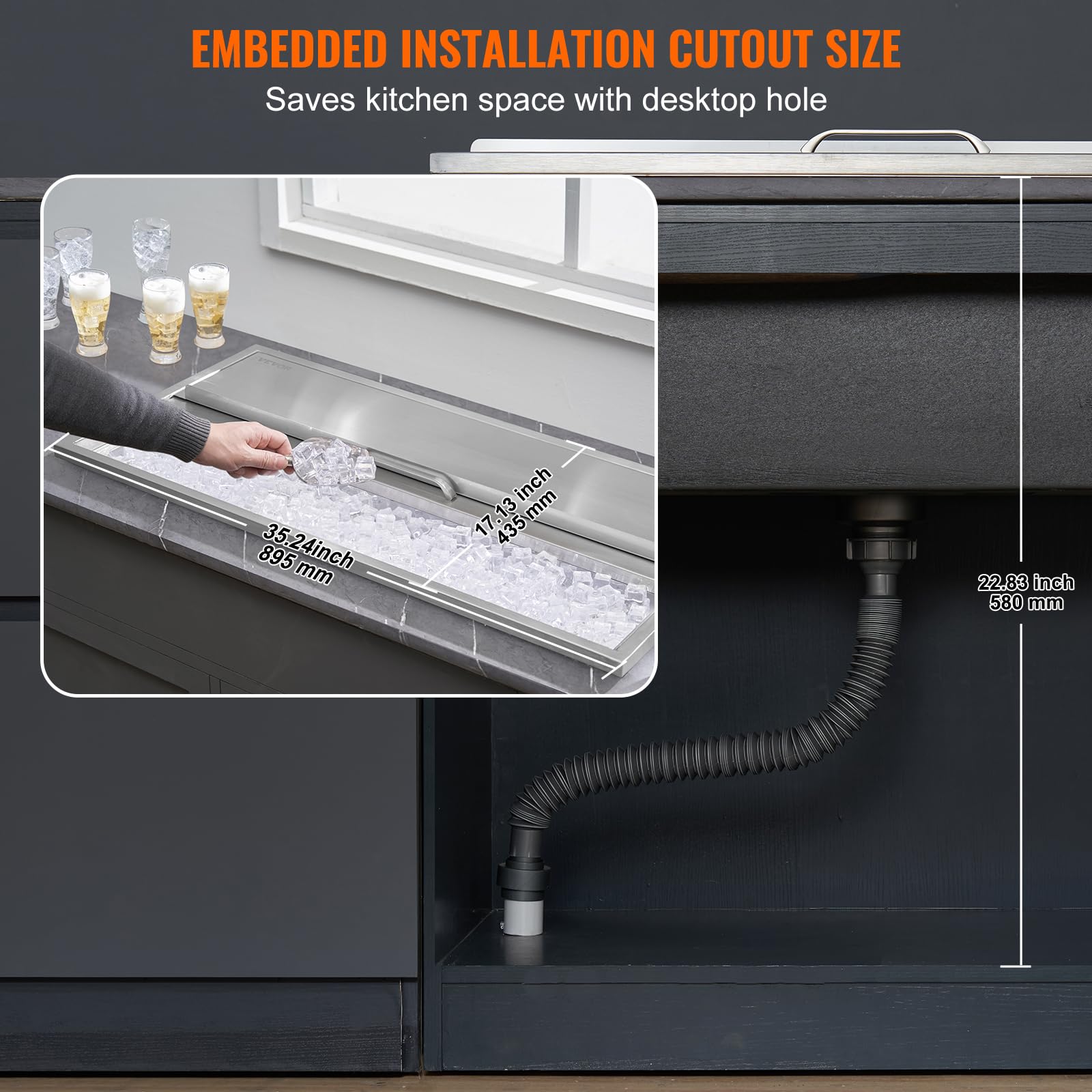 Foto 6 | Enfriador De Hielo Vevor Drop In De Acero Inoxidable De 36 X 18 De Ancho X 14 De Alto - Venta Internacional.