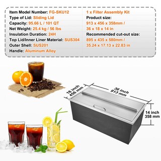 Foto 7 | Enfriador De Hielo Vevor Drop In De Acero Inoxidable De 36 X 18 De Ancho X 14 De Alto - Venta Internacional.