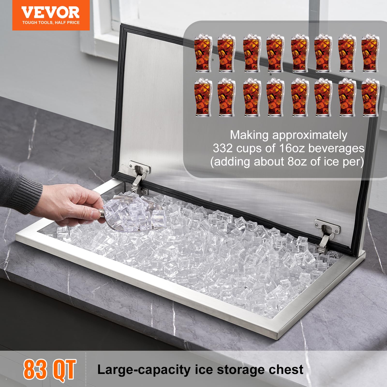 Foto 3 pulgar | Enfriador De Hielo Vevor Drop-in De Acero Inoxidable De 40 Qt/38 L Con Cubierta - Venta Internacional.
