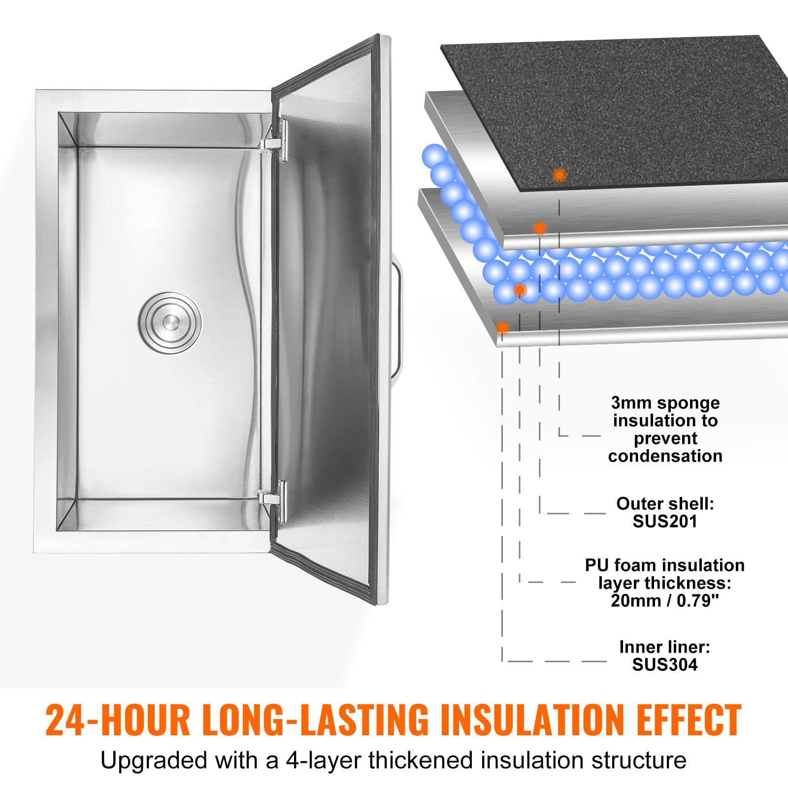 Foto 4 pulgar | Enfriador De Hielo Vevor Drop-in De Acero Inoxidable De 40 Qt/38 L Con Cubierta - Venta Internacional.