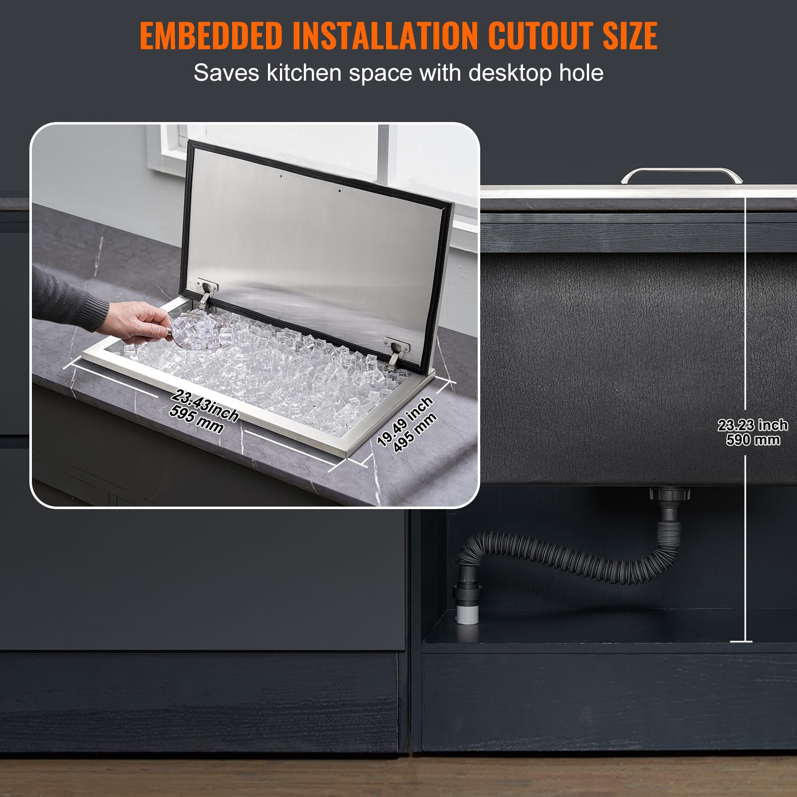 Foto 6 | Enfriador De Hielo Vevor Drop-in De Acero Inoxidable De 40 Qt/38 L Con Cubierta - Venta Internacional.