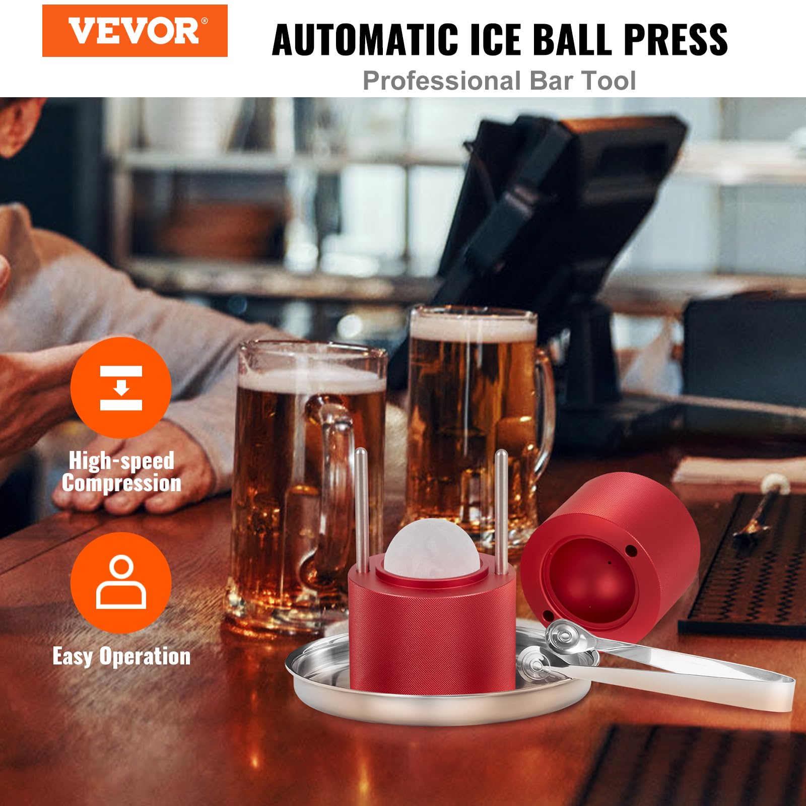 Foto 2 | Máquina Para Hacer Bolas De Hielo Ice Ball Press Vevor De 2.4 Pulgadas Con Pinza Roja - Venta Internacional.
