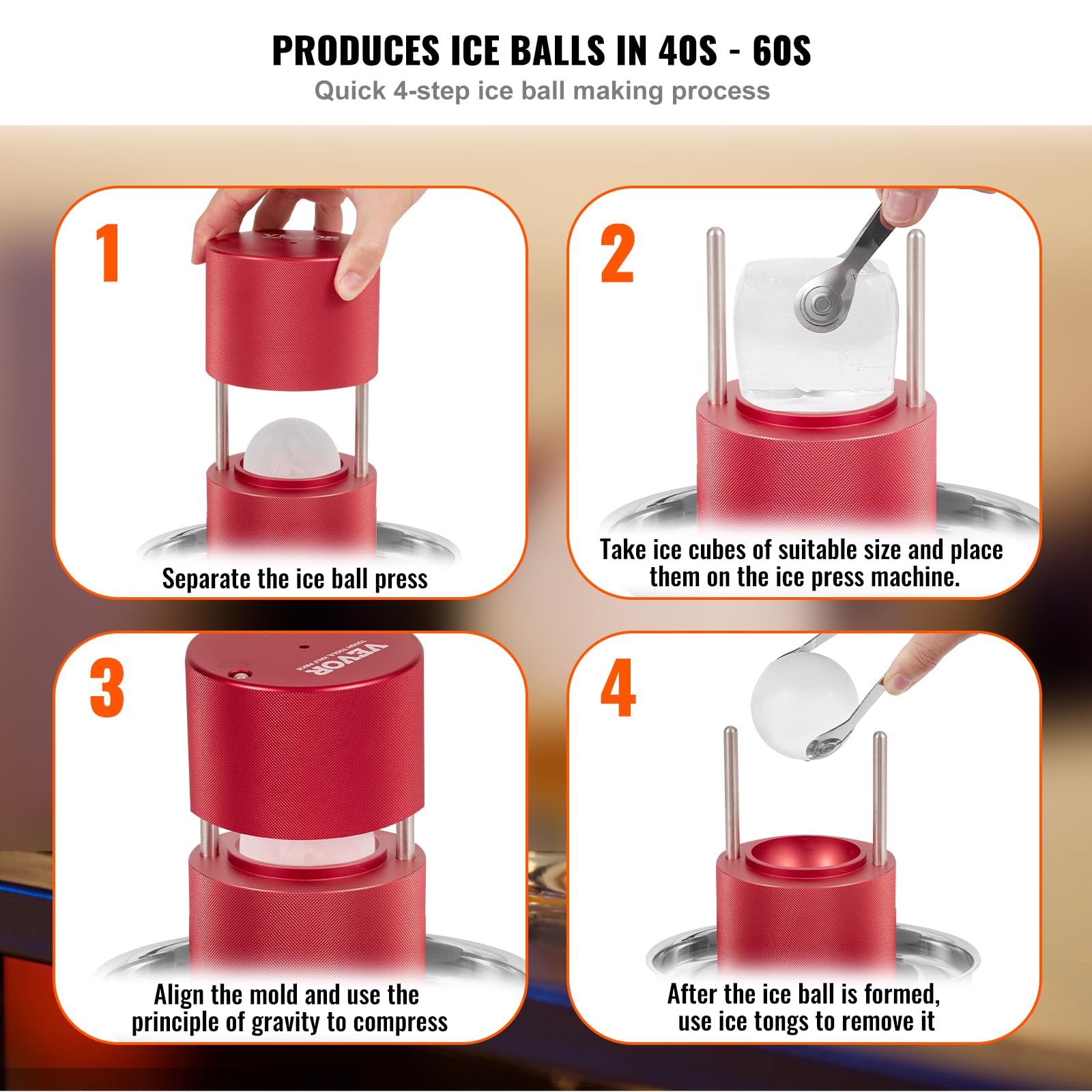 Foto 3 | Máquina Para Hacer Bolas De Hielo Ice Ball Press Vevor De 2.4 Pulgadas Con Pinza Roja - Venta Internacional.