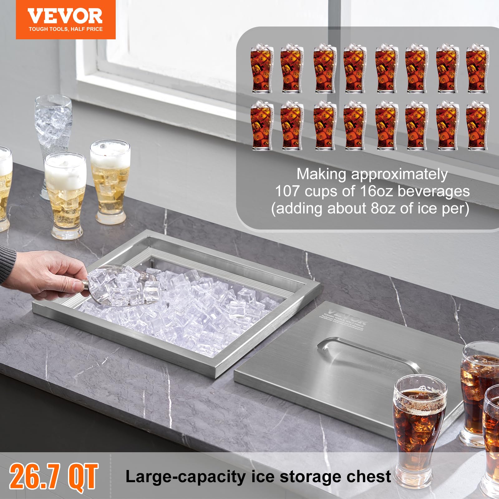 Foto 3 pulgar | Enfriador De Hielo Vevor Drop In Ice Cofre De Acero Inoxidable De 40 L - Venta Internacional.