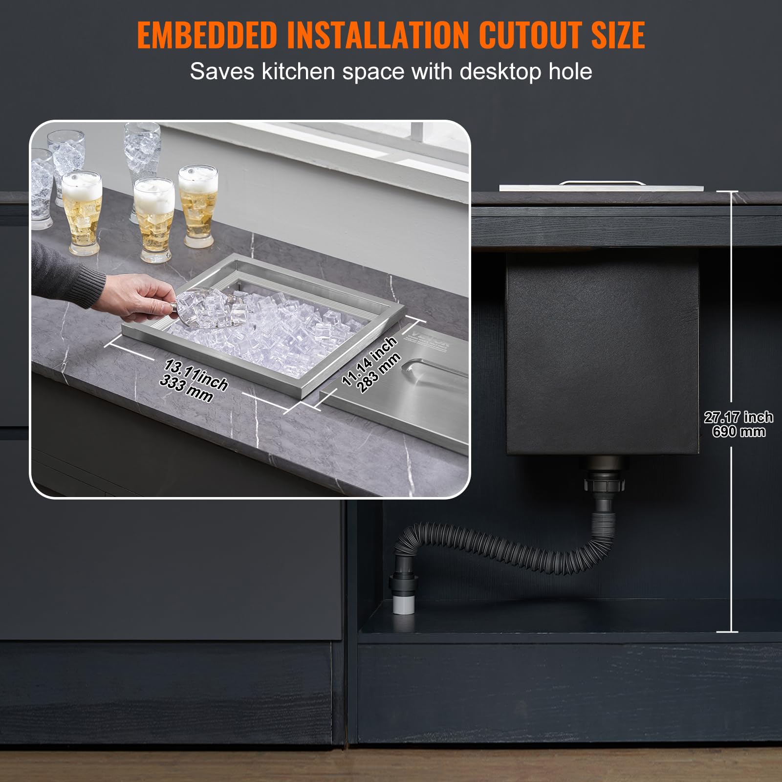 Foto 7 pulgar | Enfriador De Hielo Vevor Drop In Ice Cofre De Acero Inoxidable De 40 L - Venta Internacional.