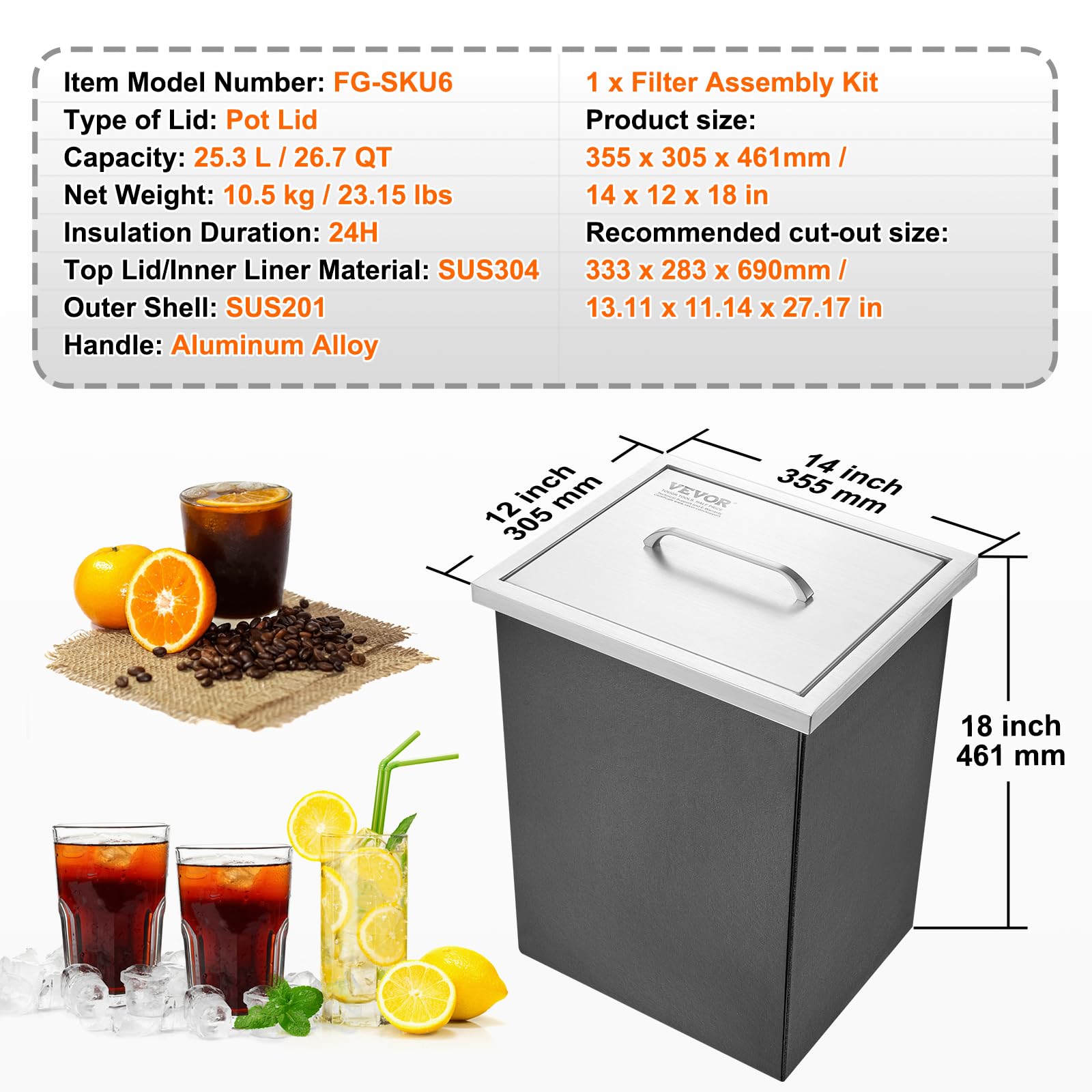 Foto 8 pulgar | Enfriador De Hielo Vevor Drop In Ice Cofre De Acero Inoxidable De 40 L - Venta Internacional.