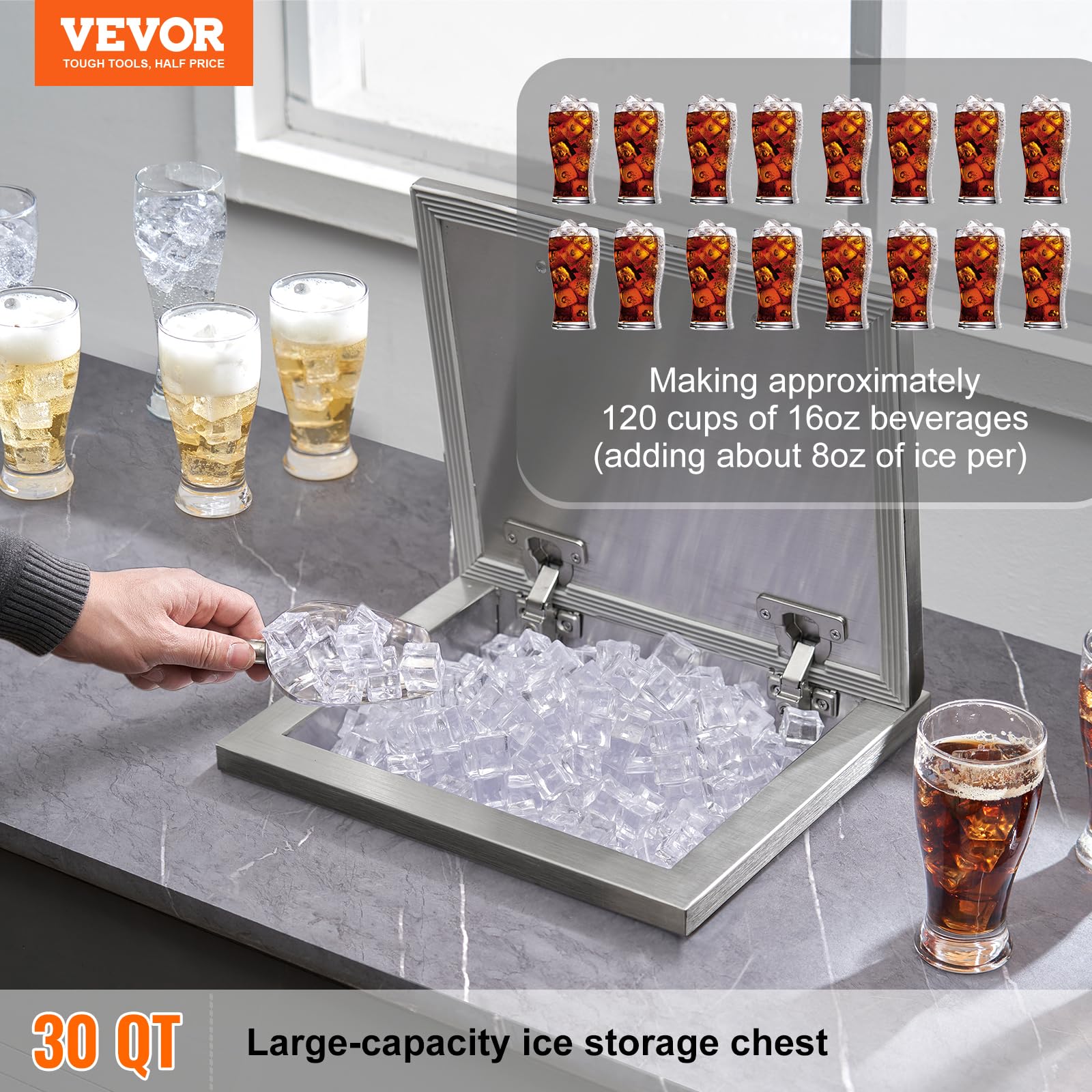Foto 3 pulgar | Enfriador De Hielo Vevor Drop In Ice Cofre De Acero Inoxidable De 40 L - Venta Internacional.