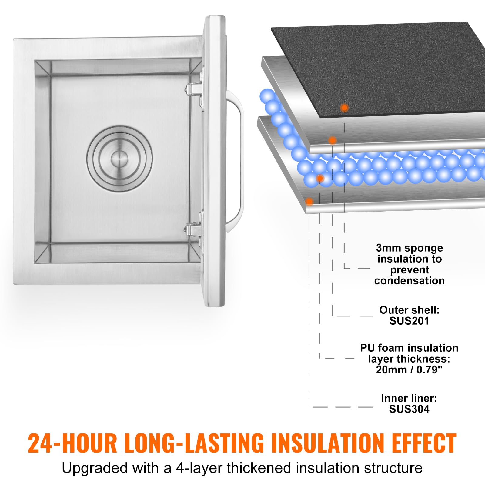 Foto 3 | Enfriador De Hielo Vevor Drop In Ice Cofre De Acero Inoxidable De 40 L - Venta Internacional.