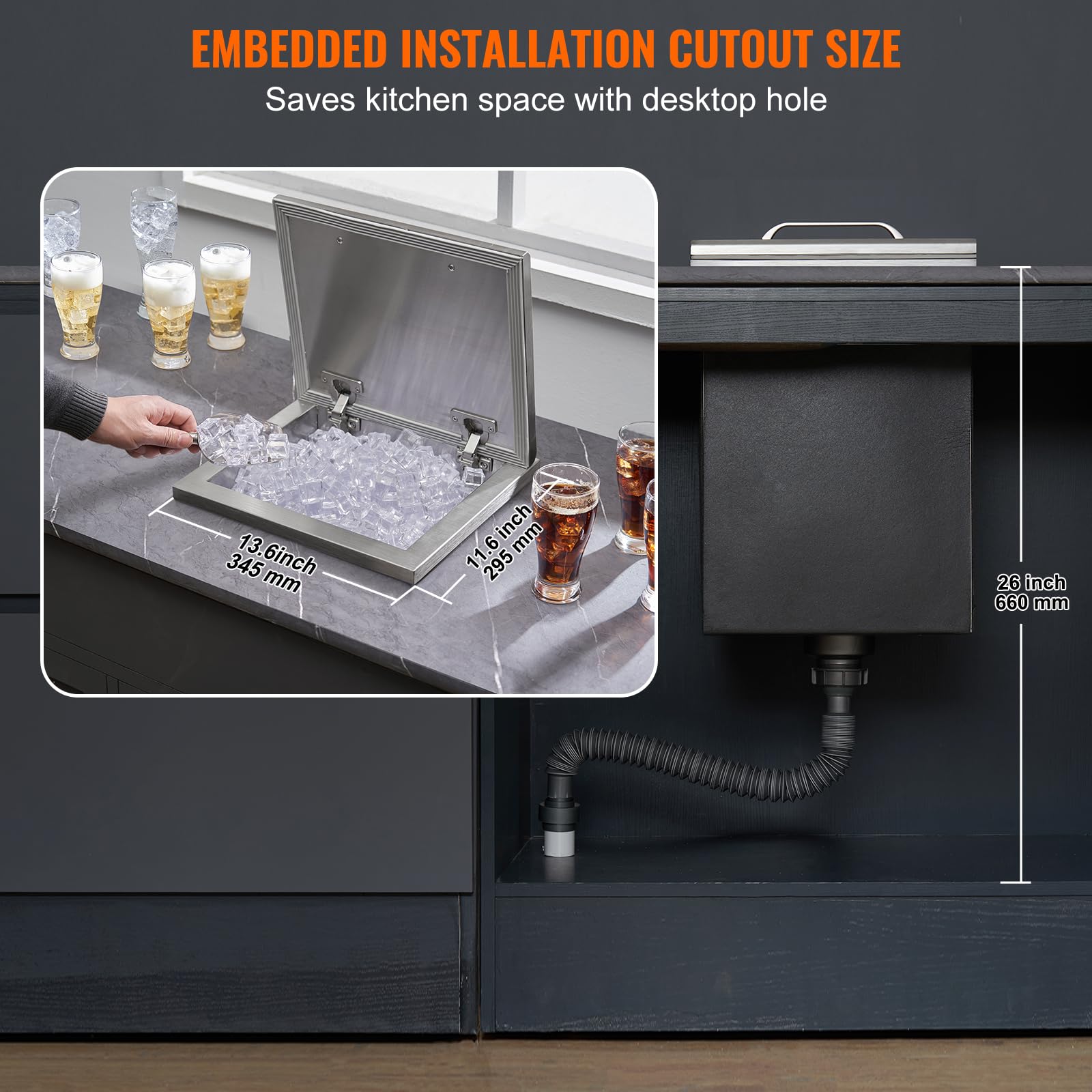 Foto 7 pulgar | Enfriador De Hielo Vevor Drop In Ice Cofre De Acero Inoxidable De 40 L - Venta Internacional.