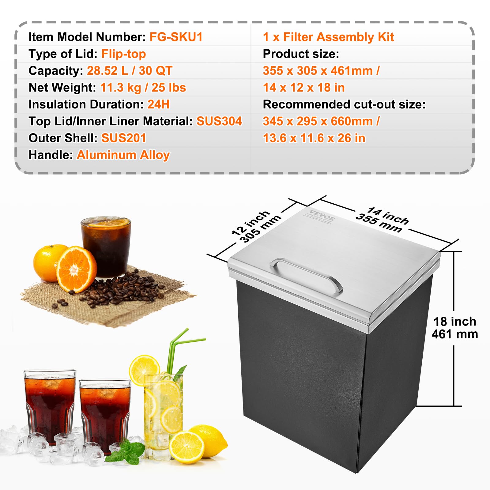 Foto 8 pulgar | Enfriador De Hielo Vevor Drop In Ice Cofre De Acero Inoxidable De 40 L - Venta Internacional.