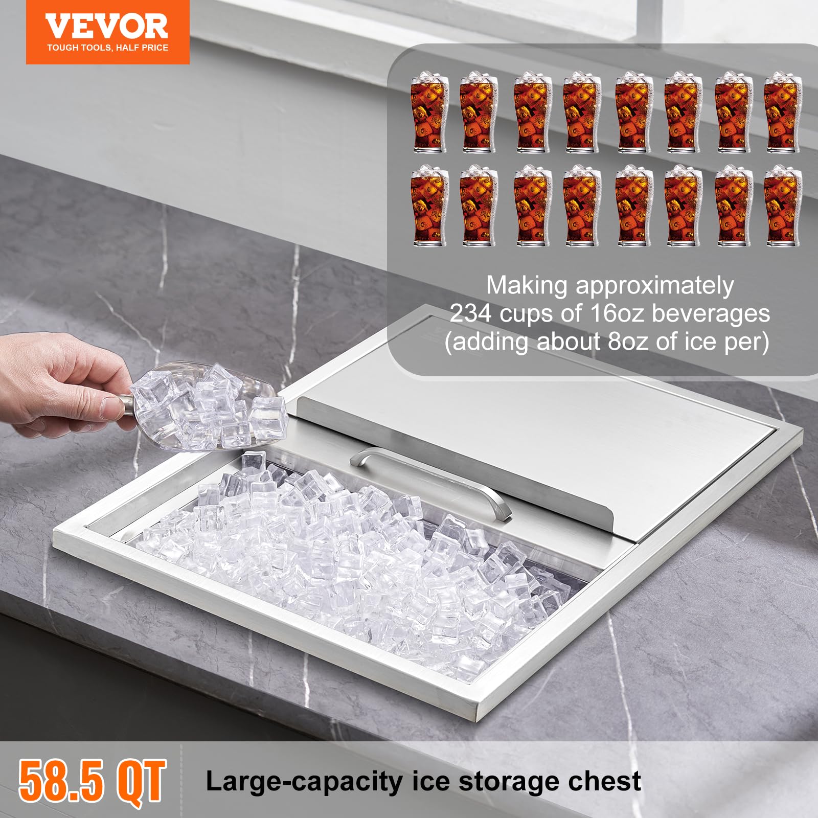 Foto 3 pulgar | Enfriador De Hielo Vevor Drop-in De Acero Inoxidable De 40,9 Cuartos De Galón Y 55,23 Litros - Venta Internacional.