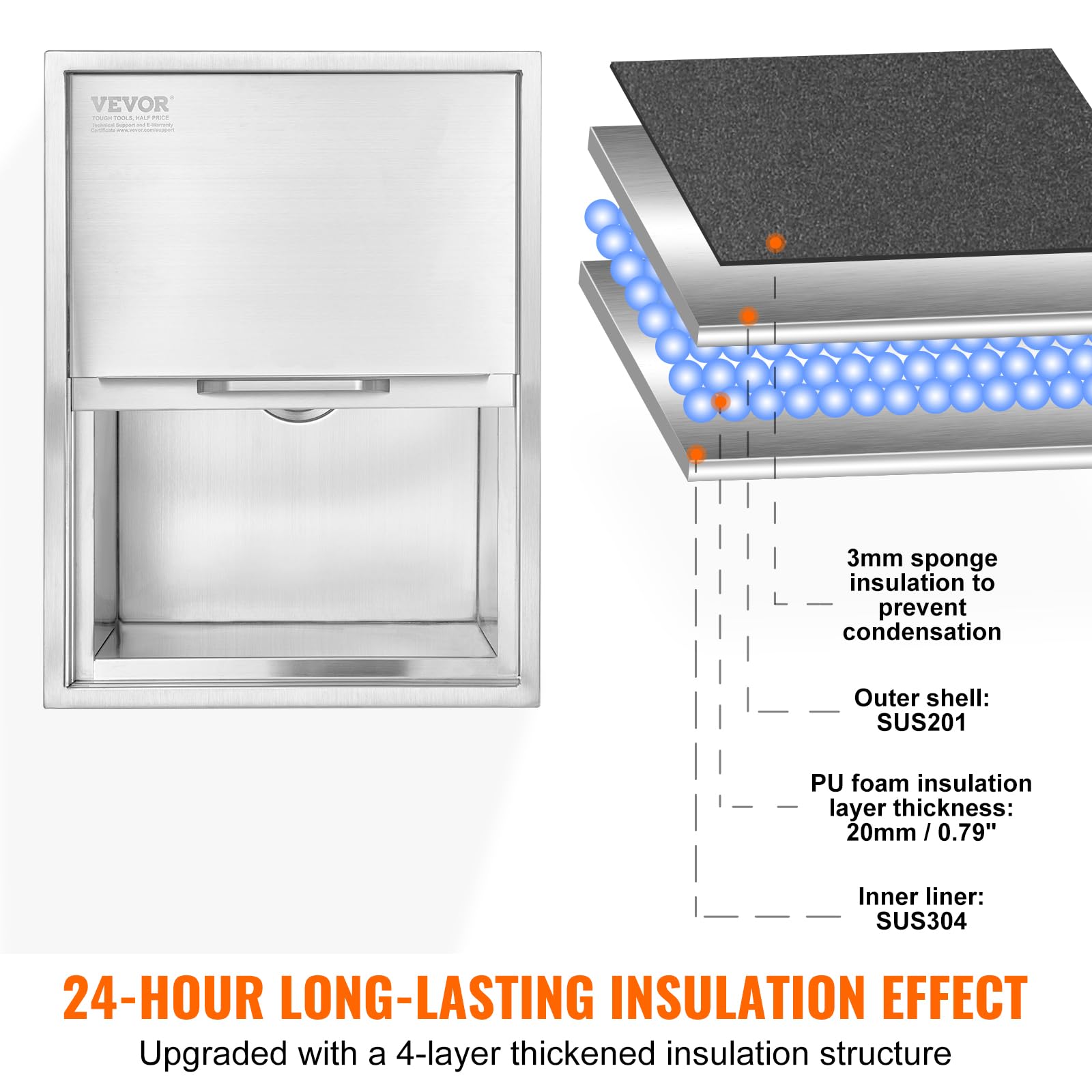 Foto 4 pulgar | Enfriador De Hielo Vevor Drop-in De Acero Inoxidable De 40,9 Cuartos De Galón Y 55,23 Litros - Venta Internacional.