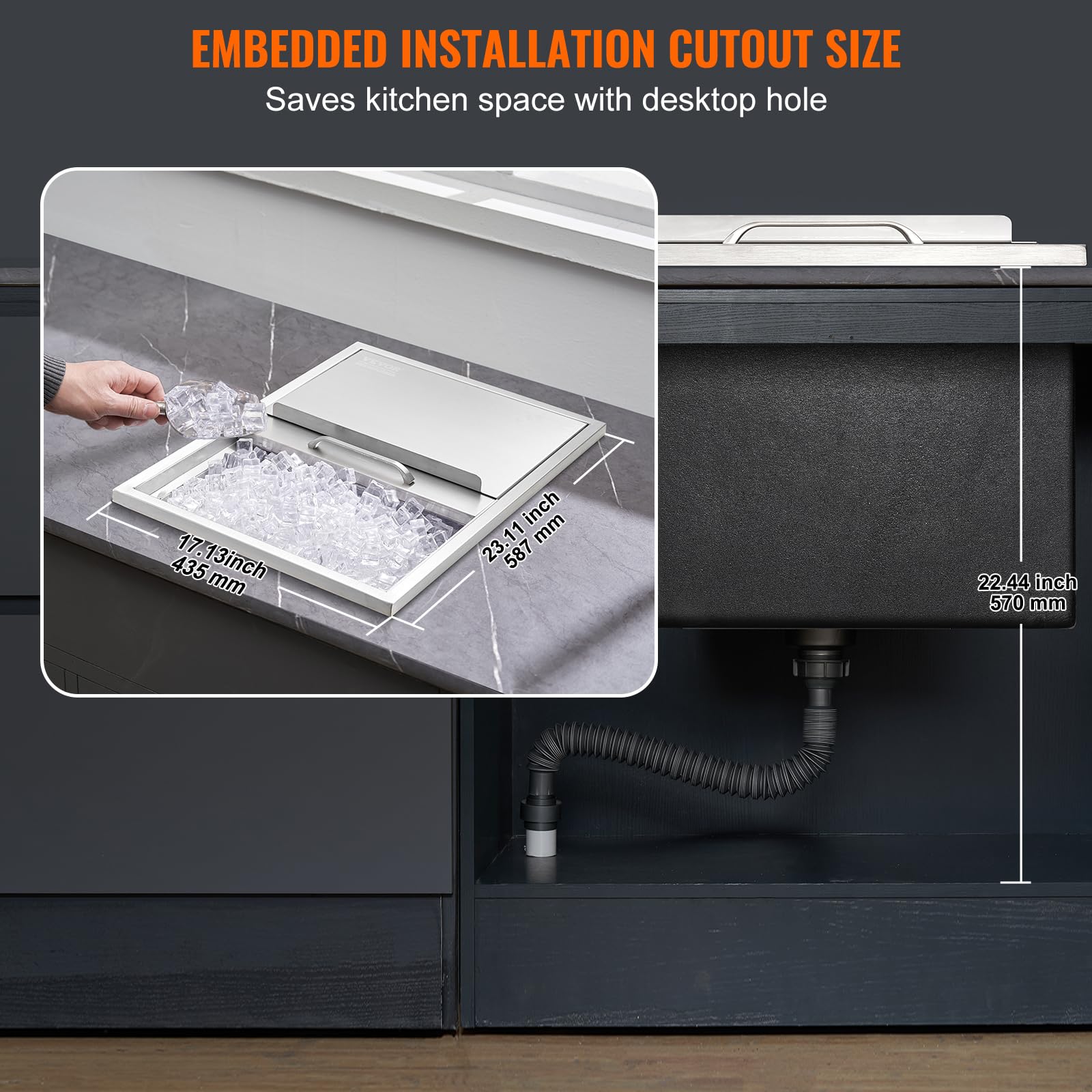 Foto 6 | Enfriador De Hielo Vevor Drop-in De Acero Inoxidable De 40,9 Cuartos De Galón Y 55,23 Litros - Venta Internacional.