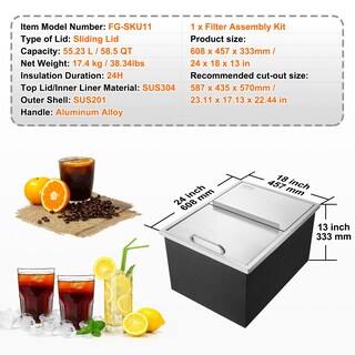 Foto 7 | Enfriador De Hielo Vevor Drop-in De Acero Inoxidable De 40,9 Cuartos De Galón Y 55,23 Litros - Venta Internacional.