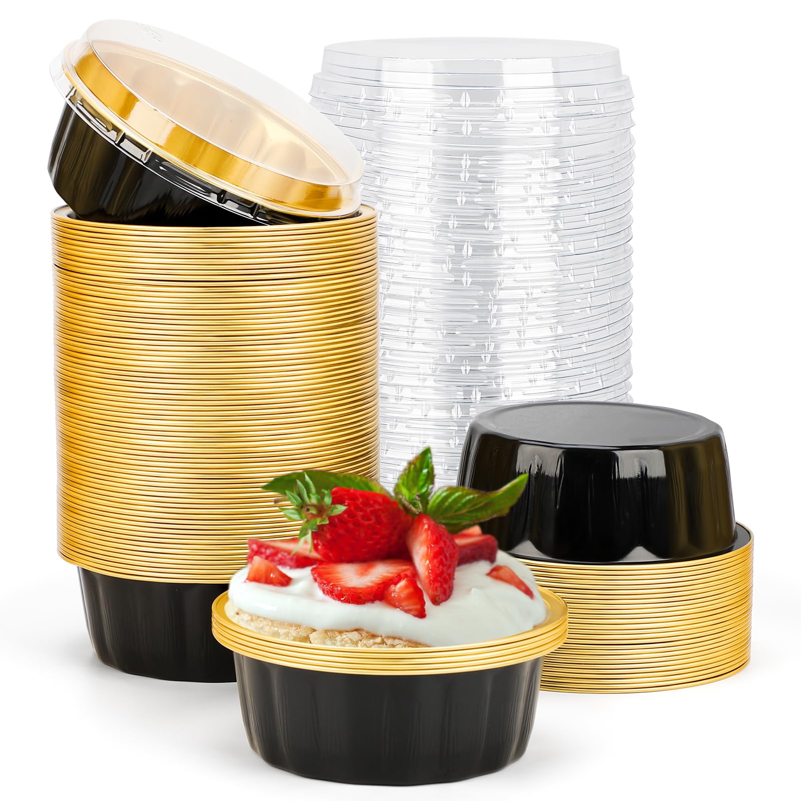 Foto 1 | Moldeadores Desechables Beasea 235 Ml, Paquete De 100 Unidades, Aluminio Negro Dorado - Venta Internacional.