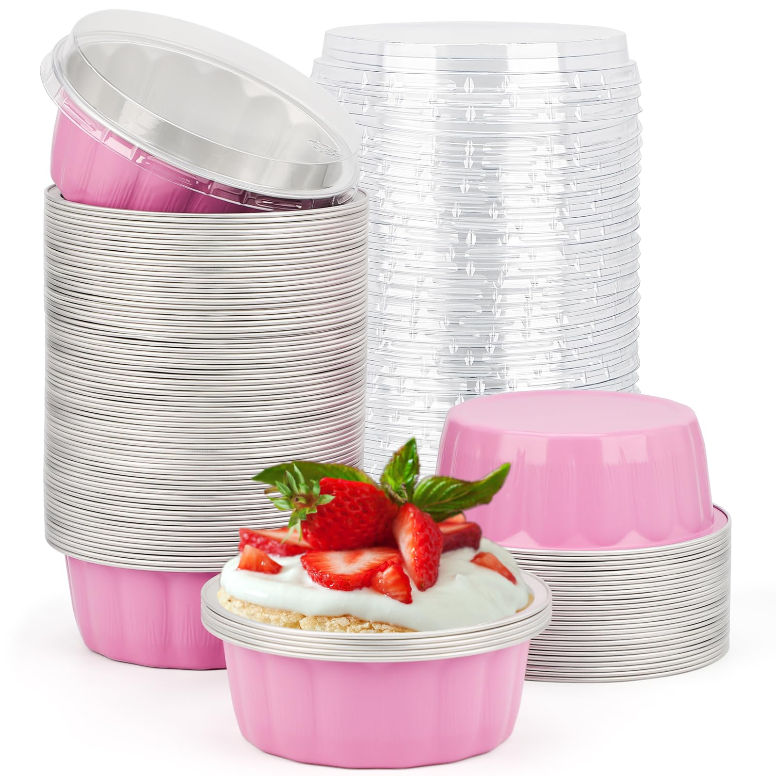 Foto 1 | Moldes Desechables Beasea De Aluminio Rosa, 235 Ml, Paquete De 100 Con Tapas - Venta Internacional.