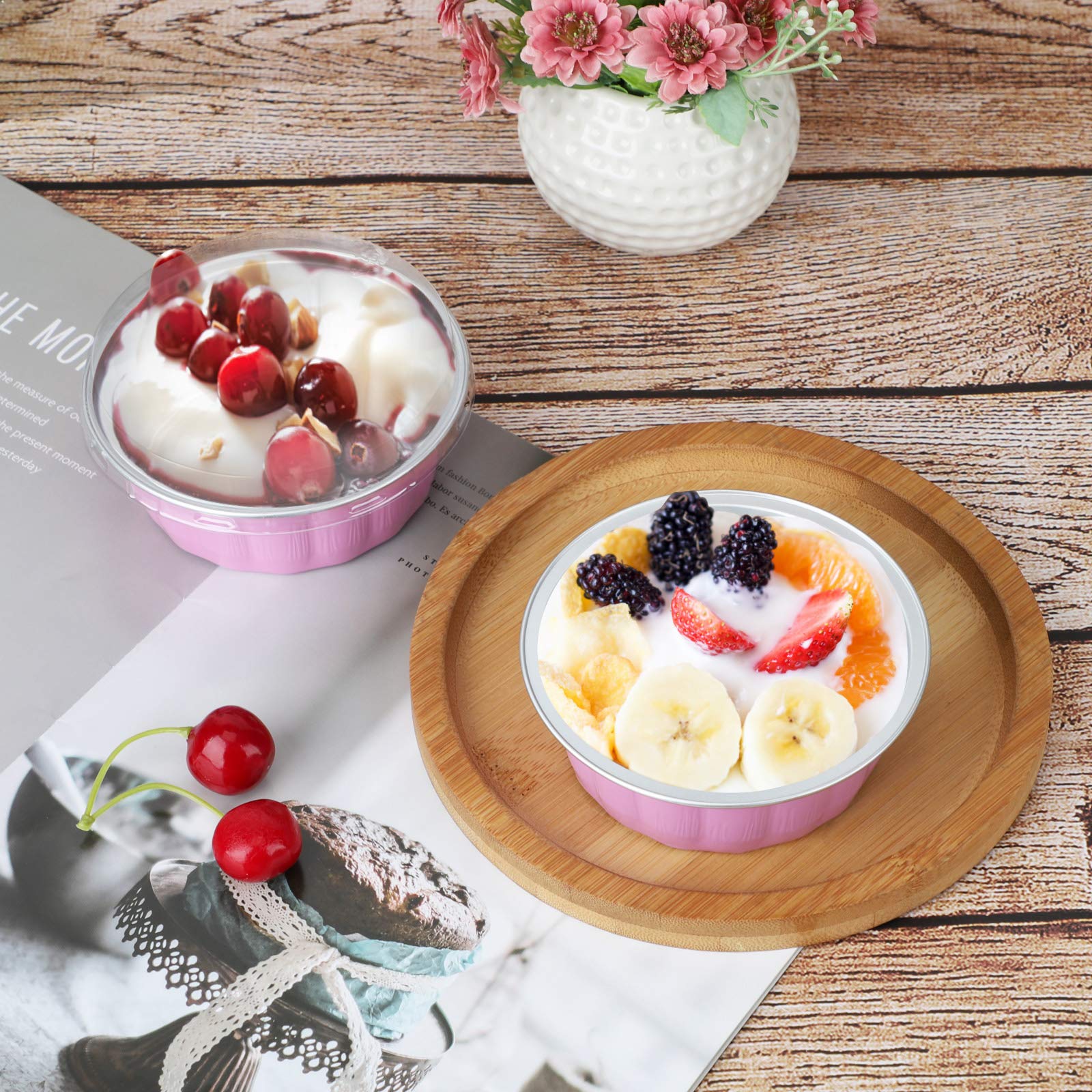 Foto 5 | Moldes Desechables Beasea De Aluminio Rosa, 235 Ml, Paquete De 100 Con Tapas - Venta Internacional.