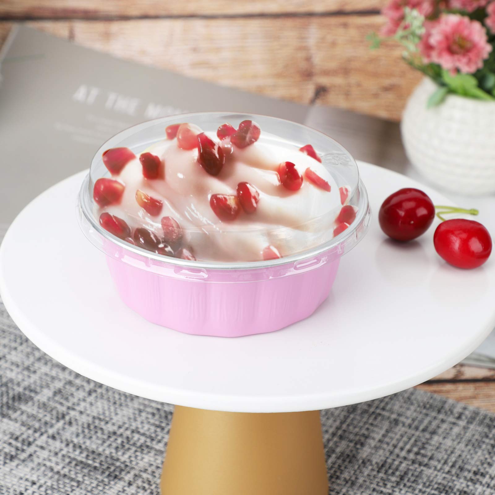 Foto 6 | Moldes Desechables Beasea De Aluminio Rosa, 235 Ml, Paquete De 100 Con Tapas - Venta Internacional.