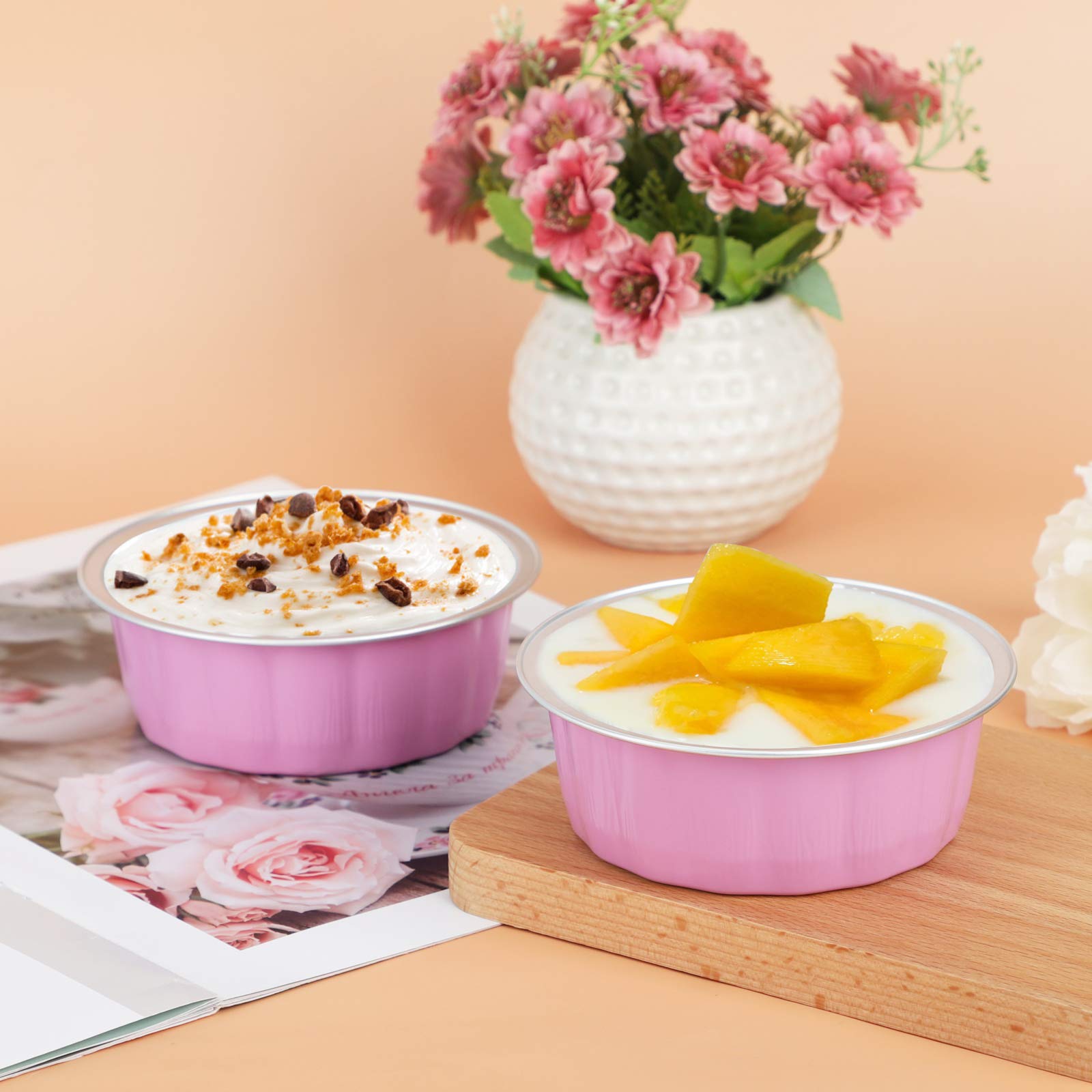 Foto 7 | Moldes Desechables Beasea De Aluminio Rosa, 235 Ml, Paquete De 100 Con Tapas - Venta Internacional.