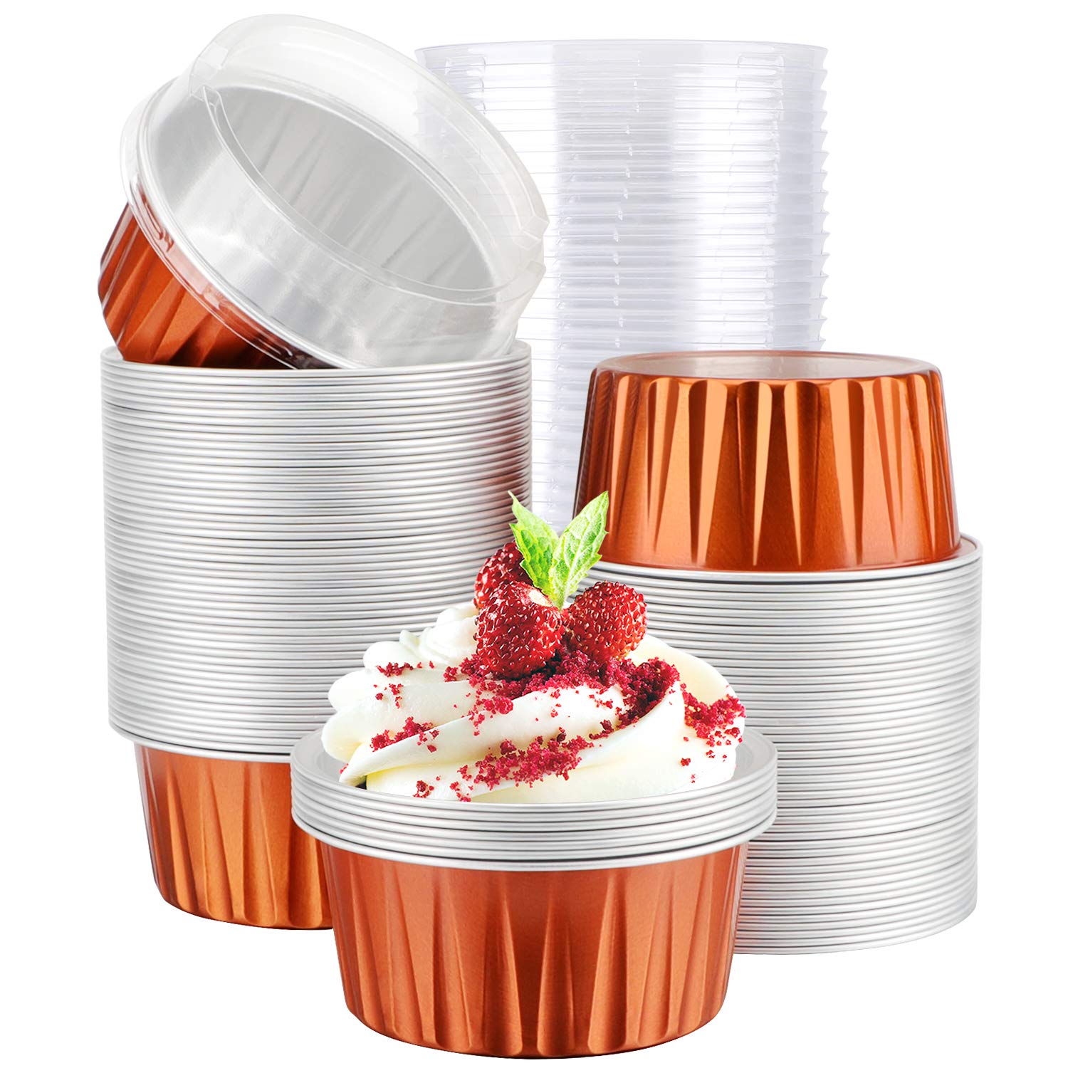 Foto 2 pulgar | Vasos De Postre Eusoar, 125 Ml, Con Tapas, Papel De Aluminio, 100 Unidades, Color Caramelo - Venta Internacional.
