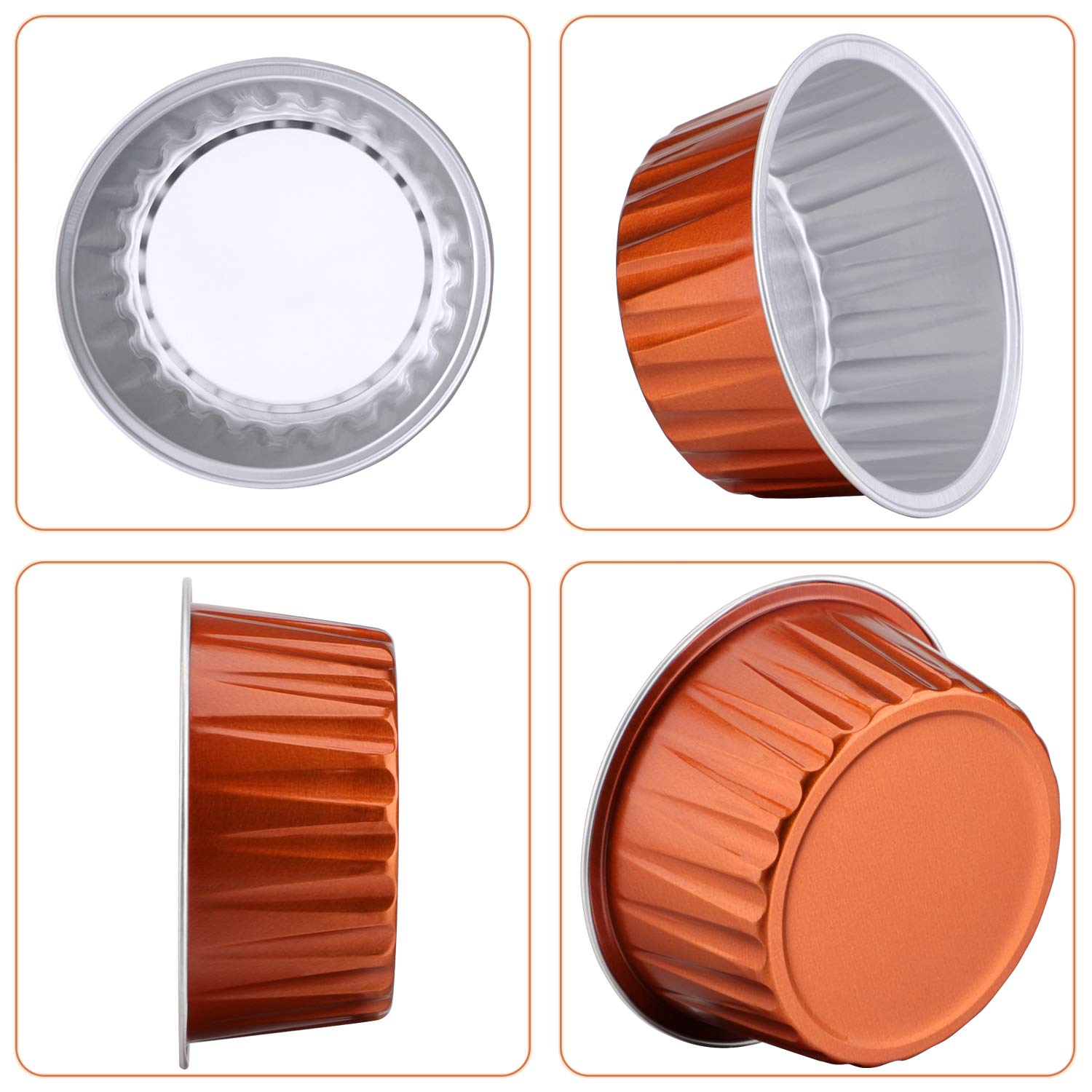 Foto 3 | Vasos De Postre Eusoar, 125 Ml, Con Tapas, Papel De Aluminio, 100 Unidades, Color Caramelo - Venta Internacional.