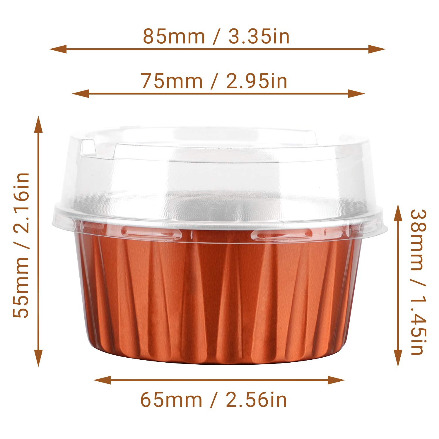 Foto 4 | Vasos De Postre Eusoar, 125 Ml, Con Tapas, Papel De Aluminio, 100 Unidades, Color Caramelo - Venta Internacional.