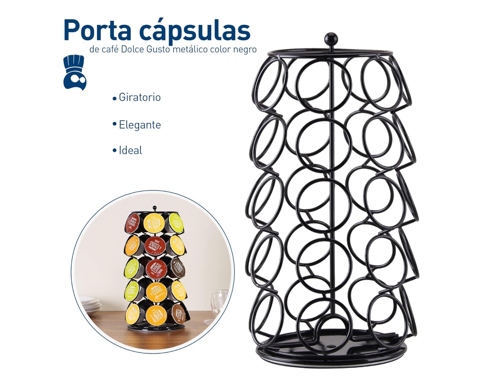 Foto 2 | Organizador De Capsulas De Café Bluelander Giratorio Color Negro, Capacidad Para 35 Cápsulas.