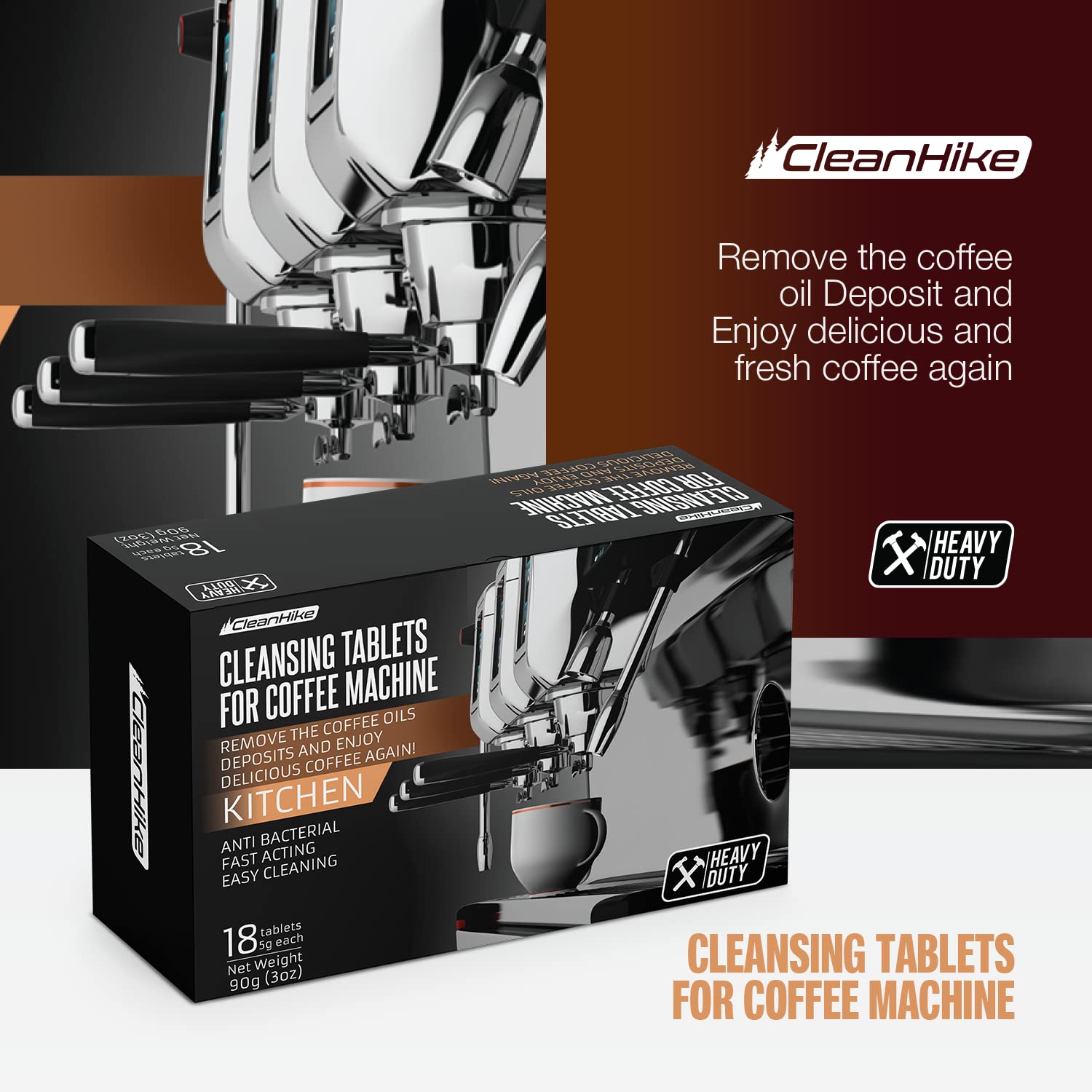Foto 3 pulgar | Pastillas Limpiadoras Para Máquinas De Café Espresso Cleanhike Heavy Duty 54 - Venta Internacional.