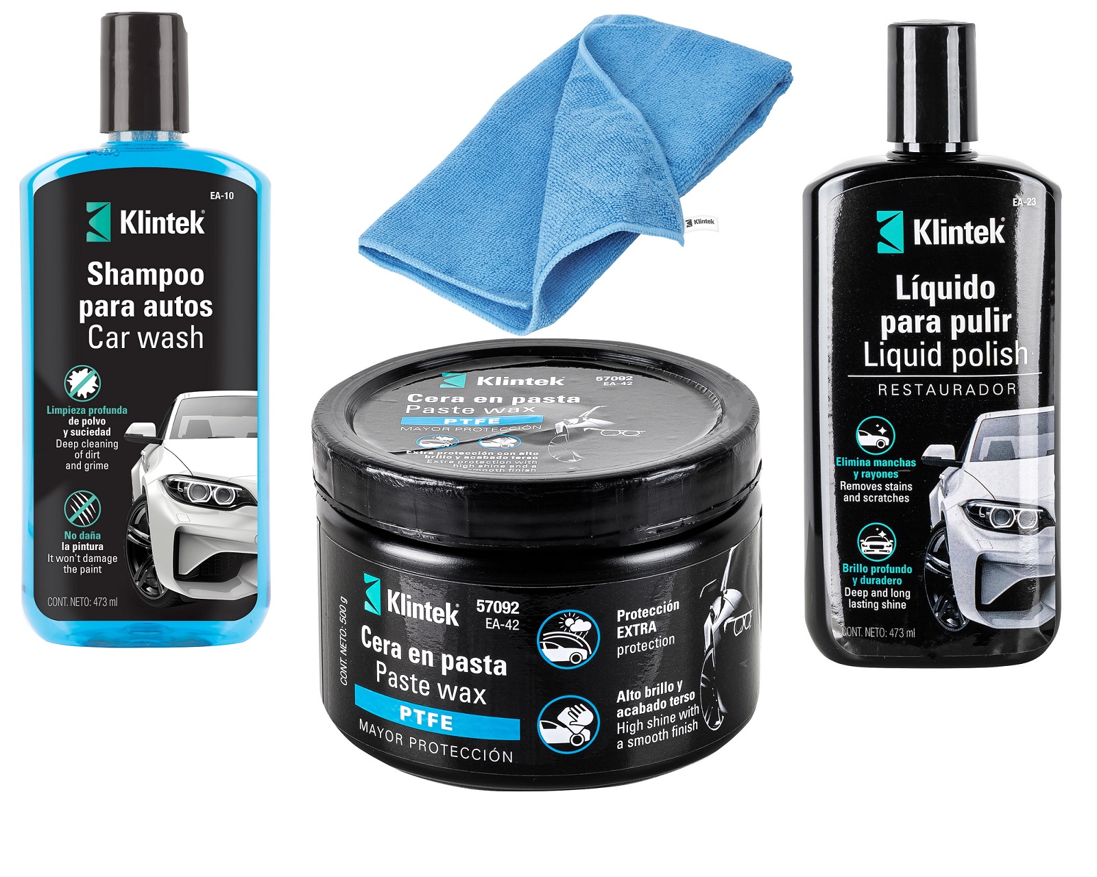 Kit para Limpieza de Carro 4 Piezas Cera/Shampoo/Polisch