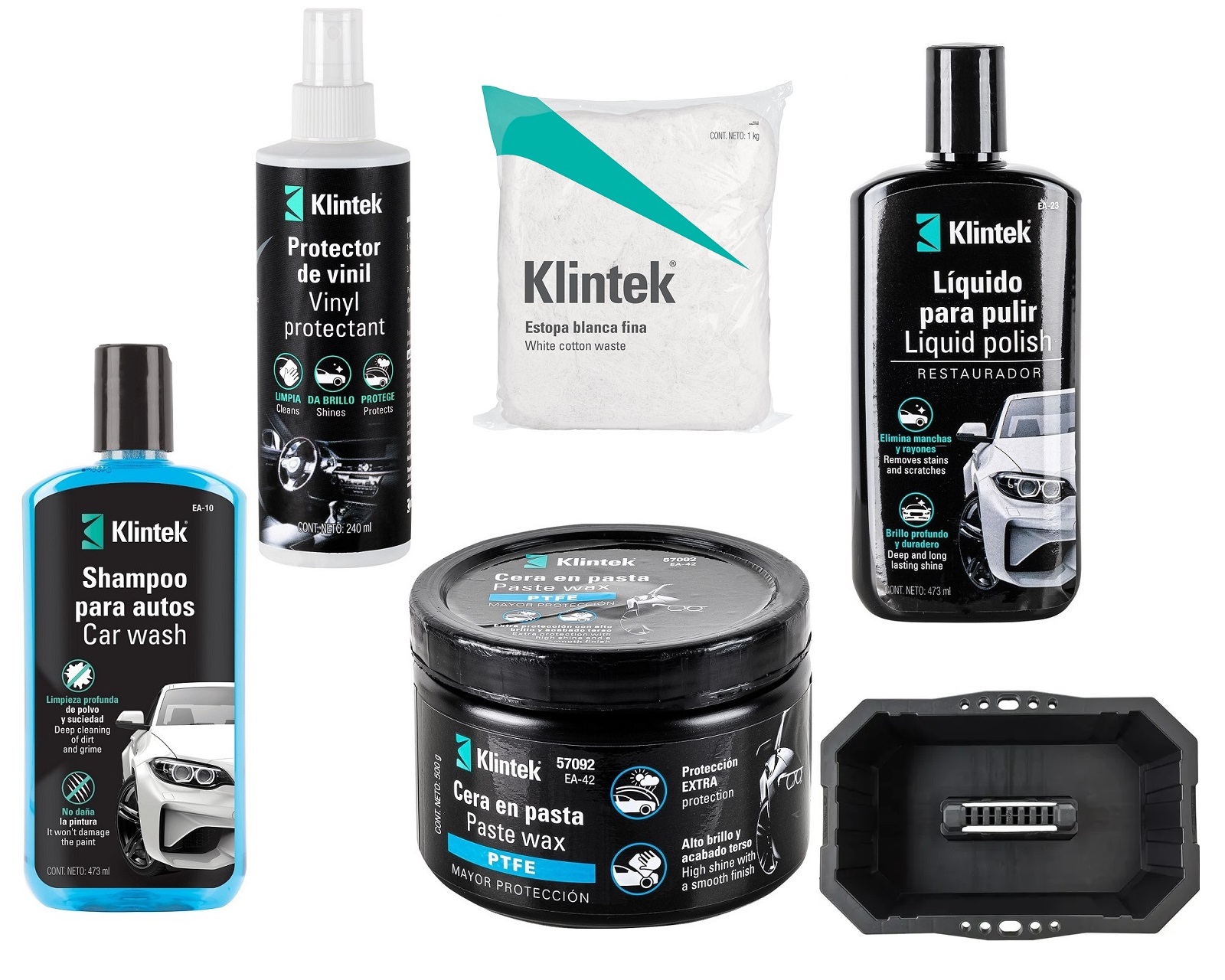 Foto 2 pulgar | Kit para Limpieza de Auto Klintek Corg-20 color Negro 6 Piezas más Charola