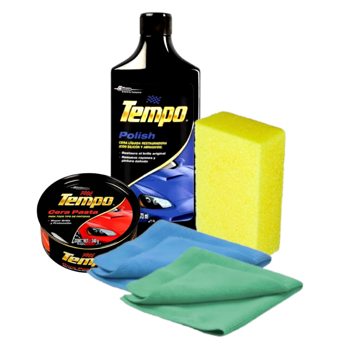 Cera Pasta Tempo Y Cera Líquida Polish + Esponja Y 2 Paños