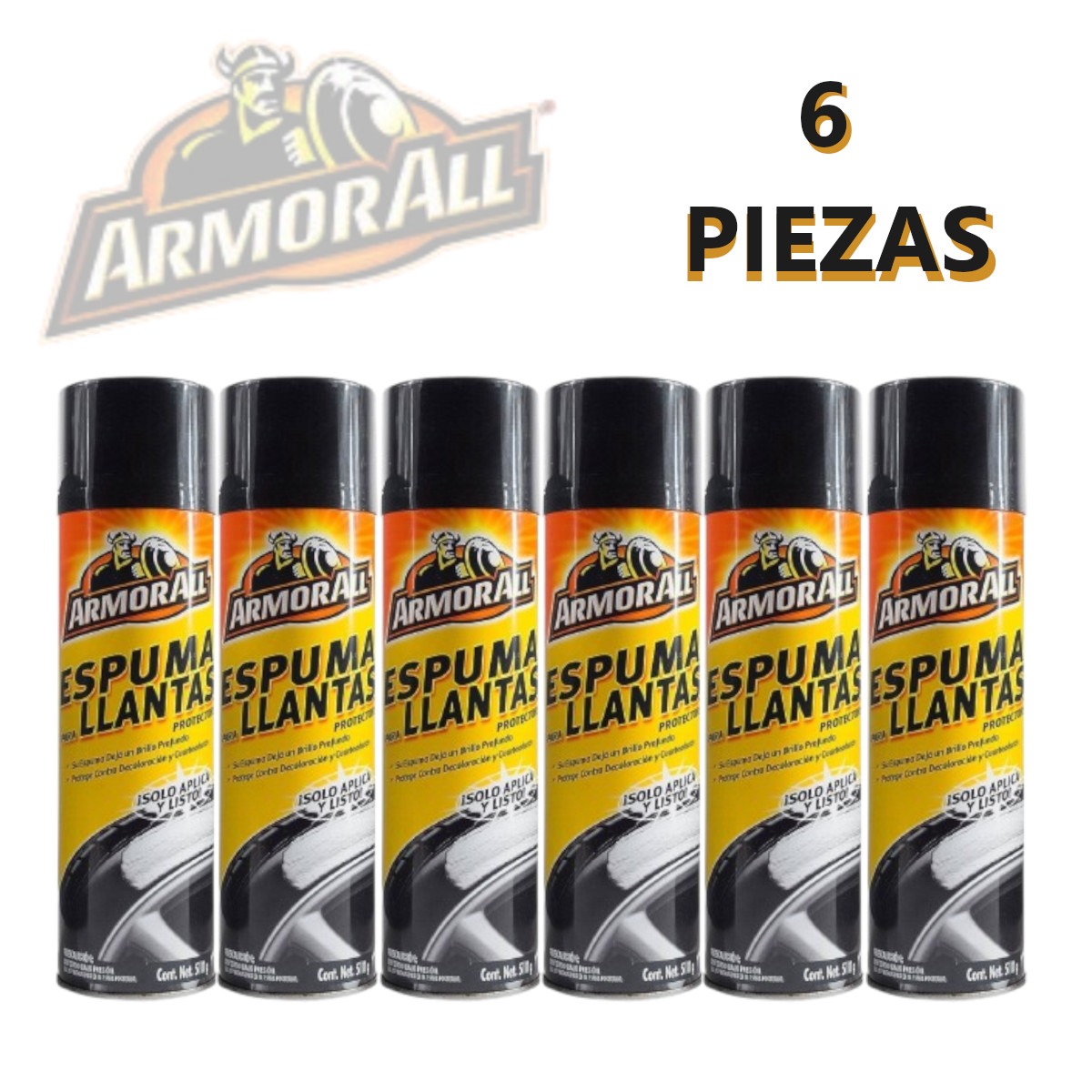 Foto 3 pulgar | Espuma Limpieza Llantas Armor All 510g Brillo Negro 6 Piezas