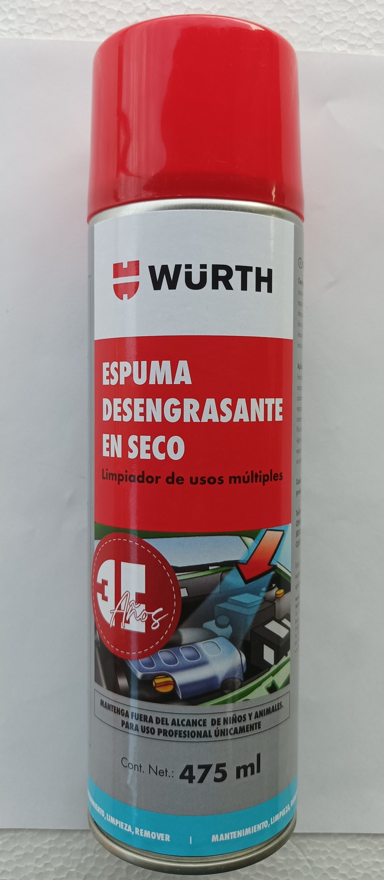 Foto 4 pulgar | Würth Limpieza Automotriz Espuma Desengrasante En Seco 475ml Biodegradable, No Tóxico
