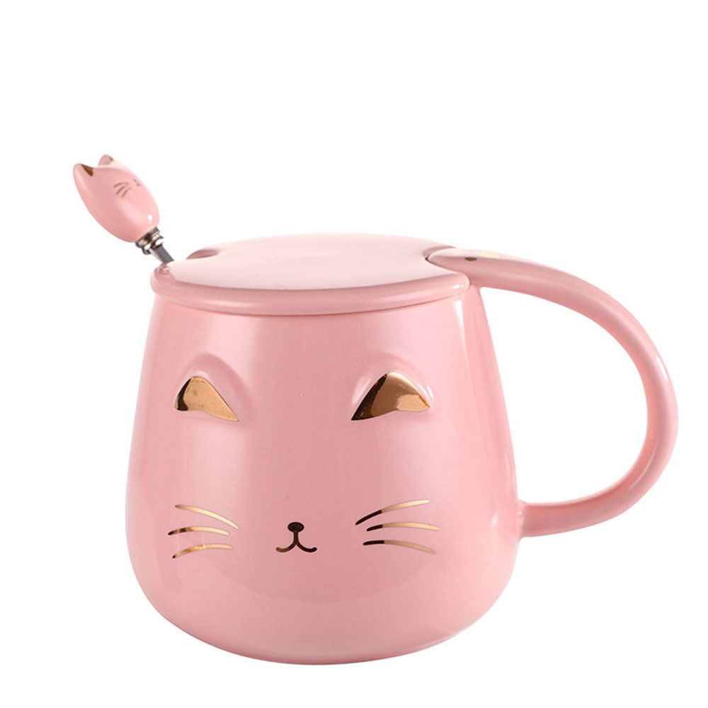 Foto 2 pulgar | Taza de Cerámica con Diseño de Gato Creativa con Tapa y Cuchara Happyware color Rosa