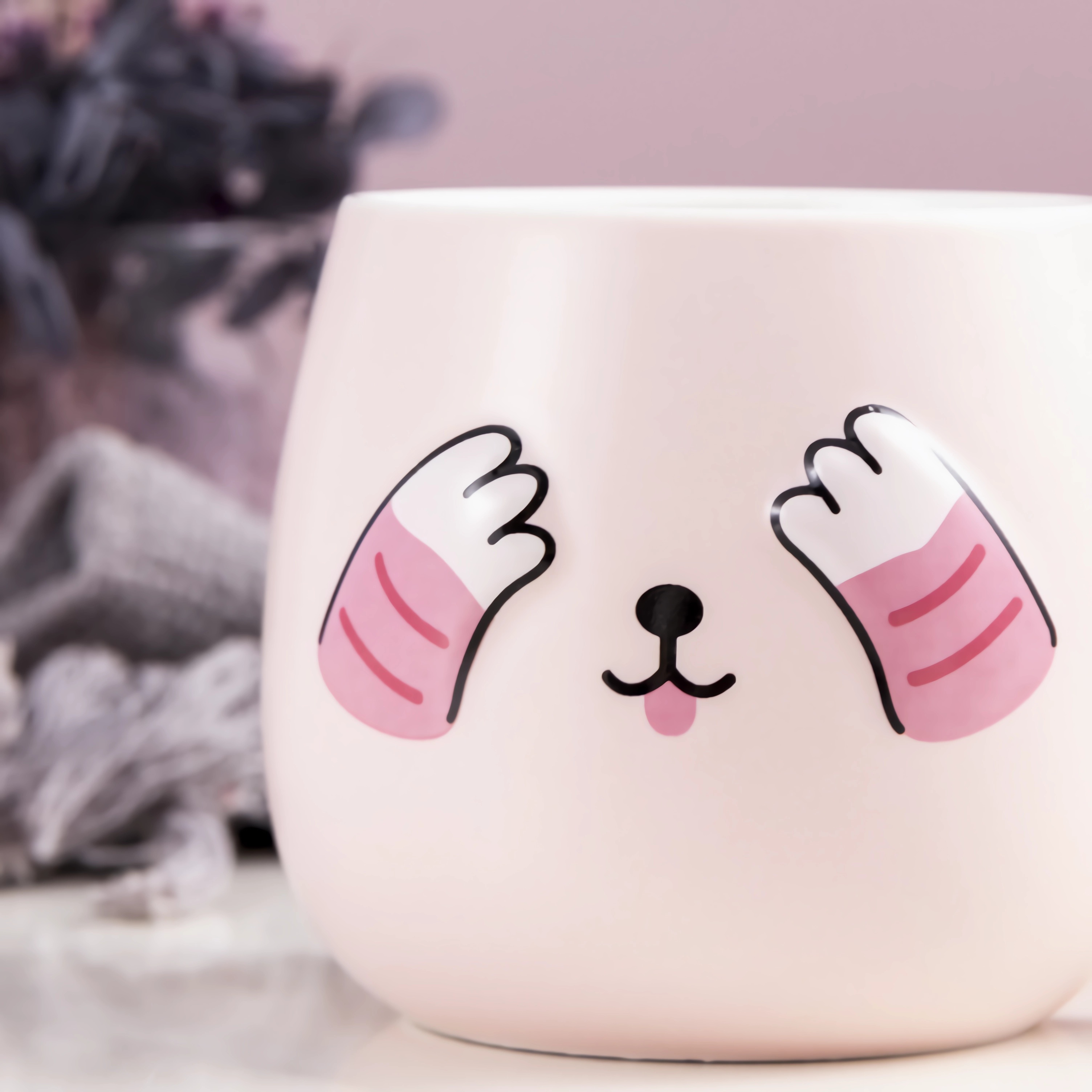 Foto 4 pulgar | Taza Para Café HappyWare Kawaii Gato Con Tapa Cuchara Peek Boo color Rosa